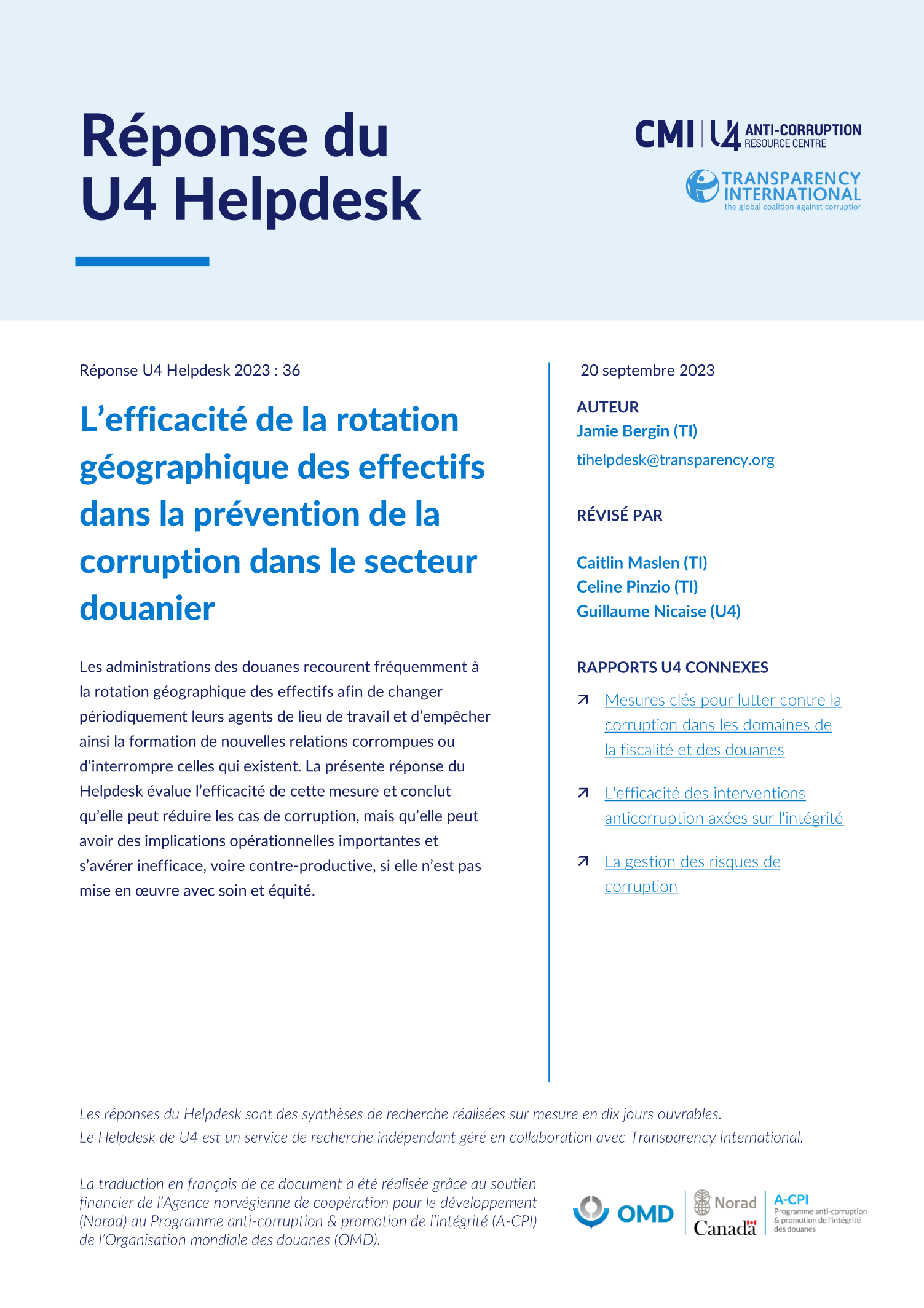 L’efficacité de la rotation géographique des effectifs dans la prévention de la corruption dans le secteur douanier
