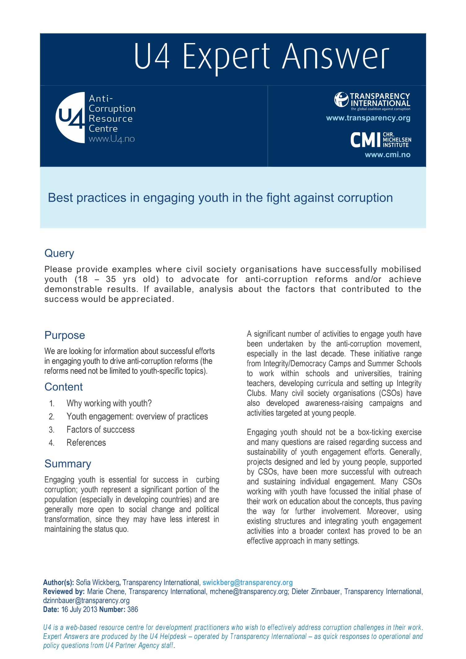 Best practices in engaging youth in the fight against corruption 