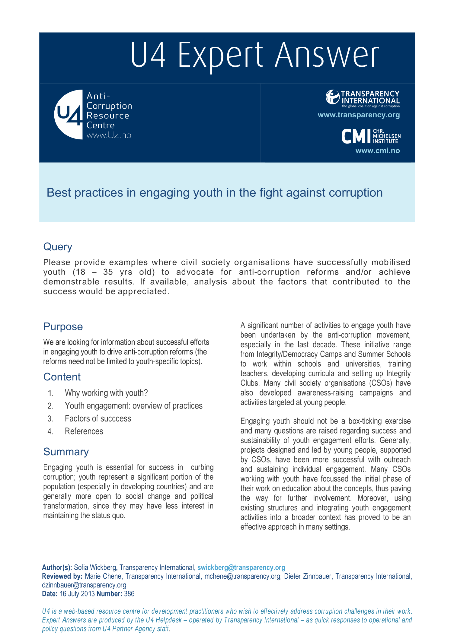 Best practices in engaging youth in the fight against corruption