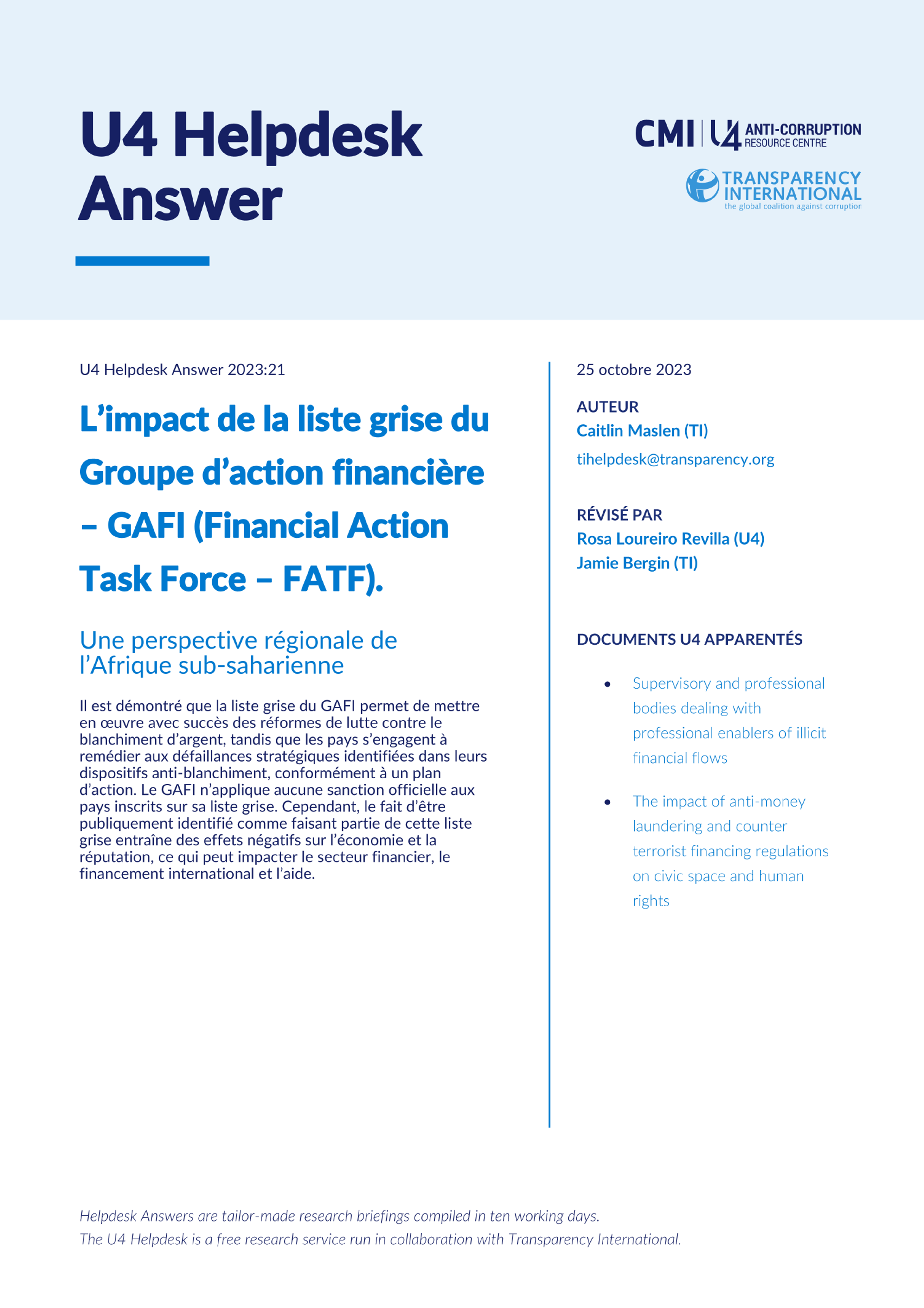 L’impact de la liste grise du Groupe d’action financière – GAFI (Financial Action Task Force – FATF).