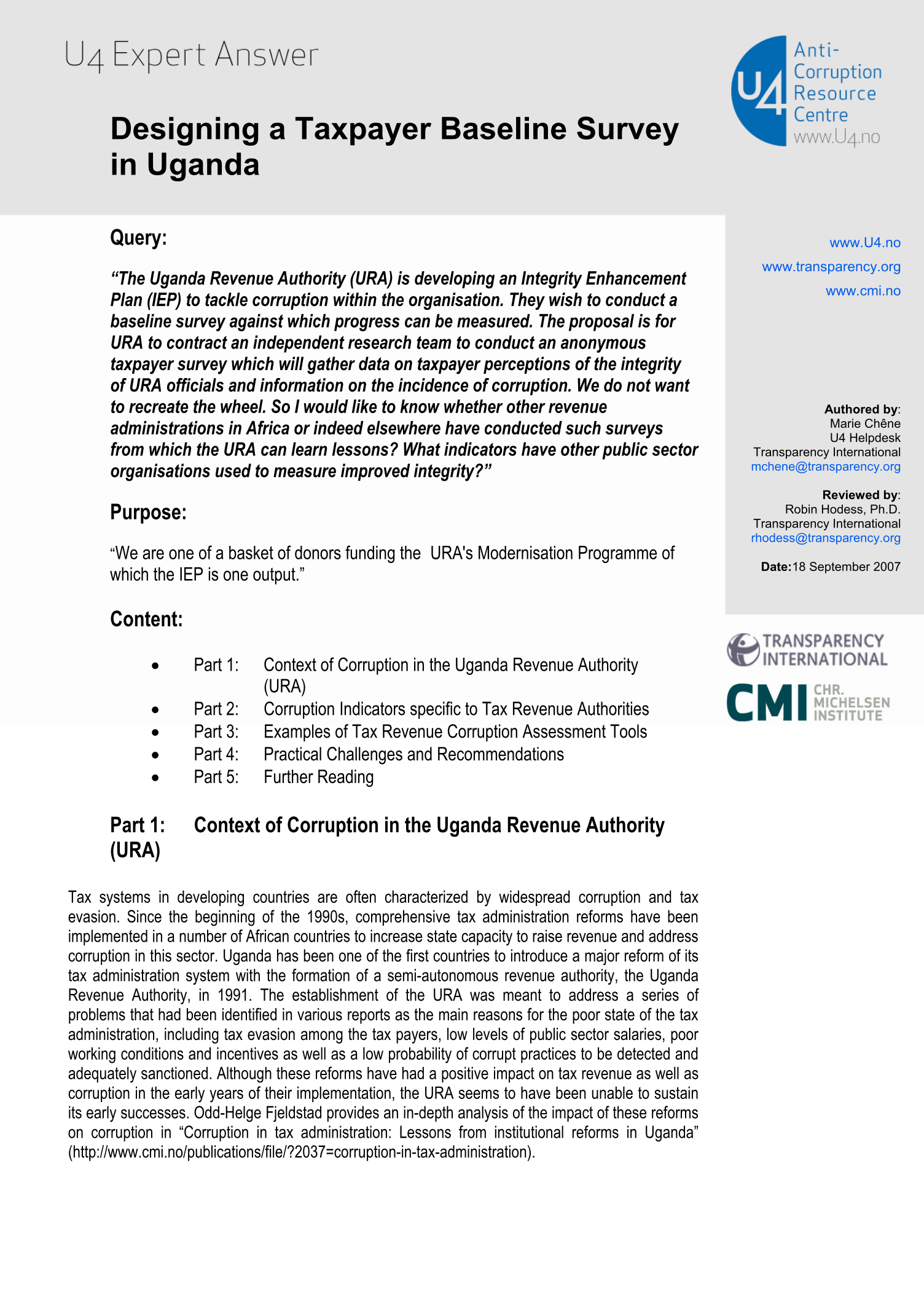 Designing a taxpayer baseline survey in Uganda