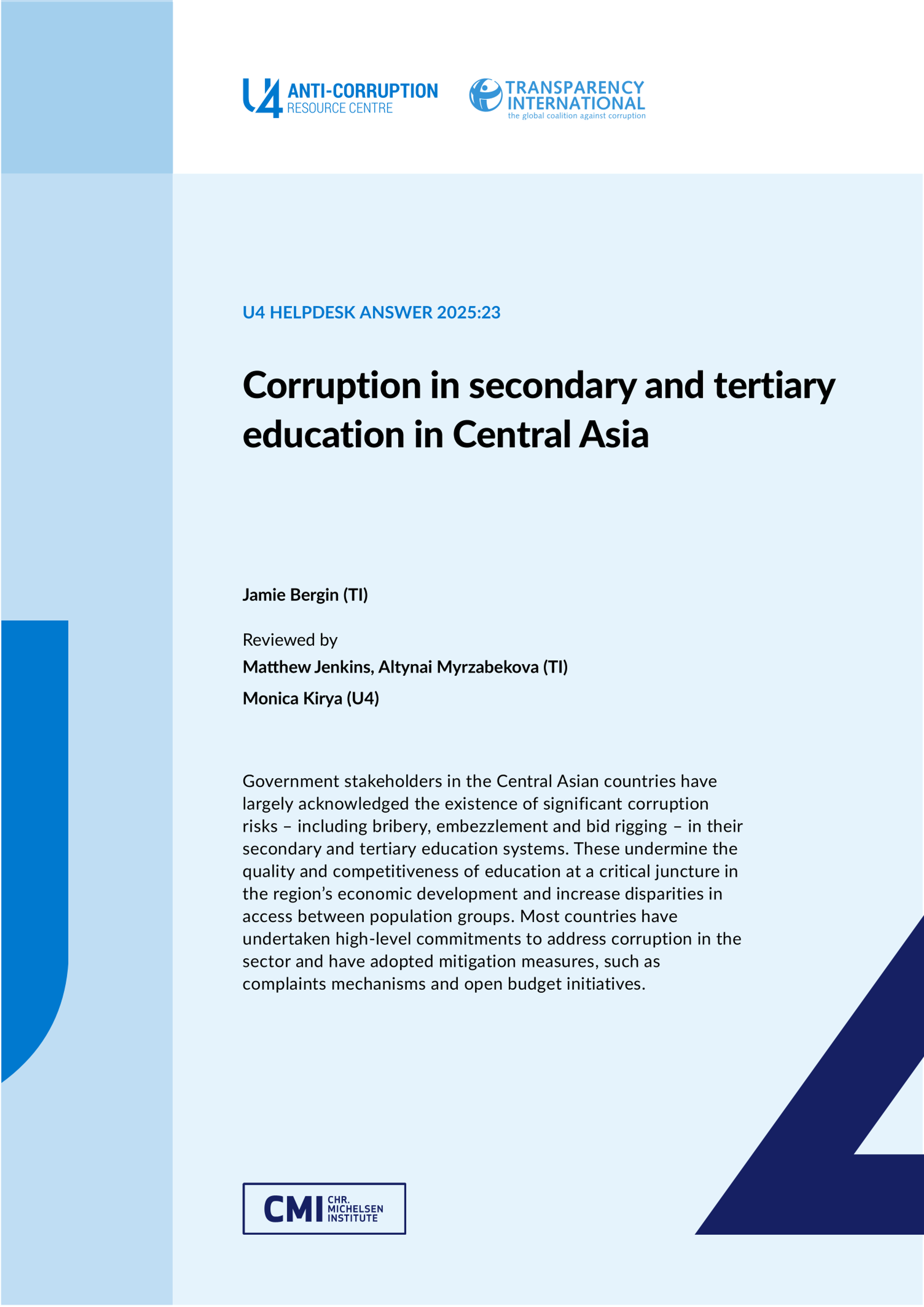 Corruption in secondary and tertiary education in Central Asia