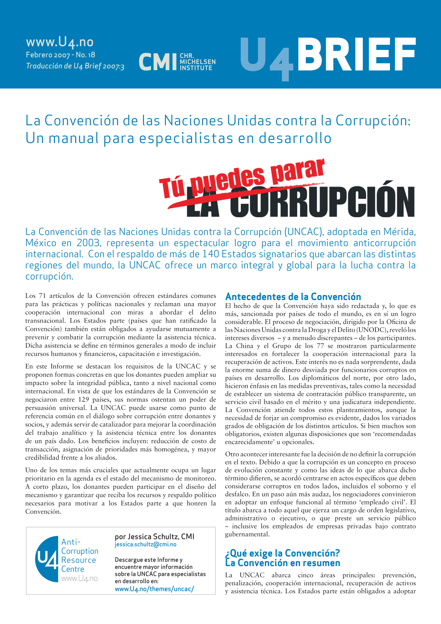 La Convención de las Naciones Unidas contra la Corrupción: Un manual para especialistas en desarrollo