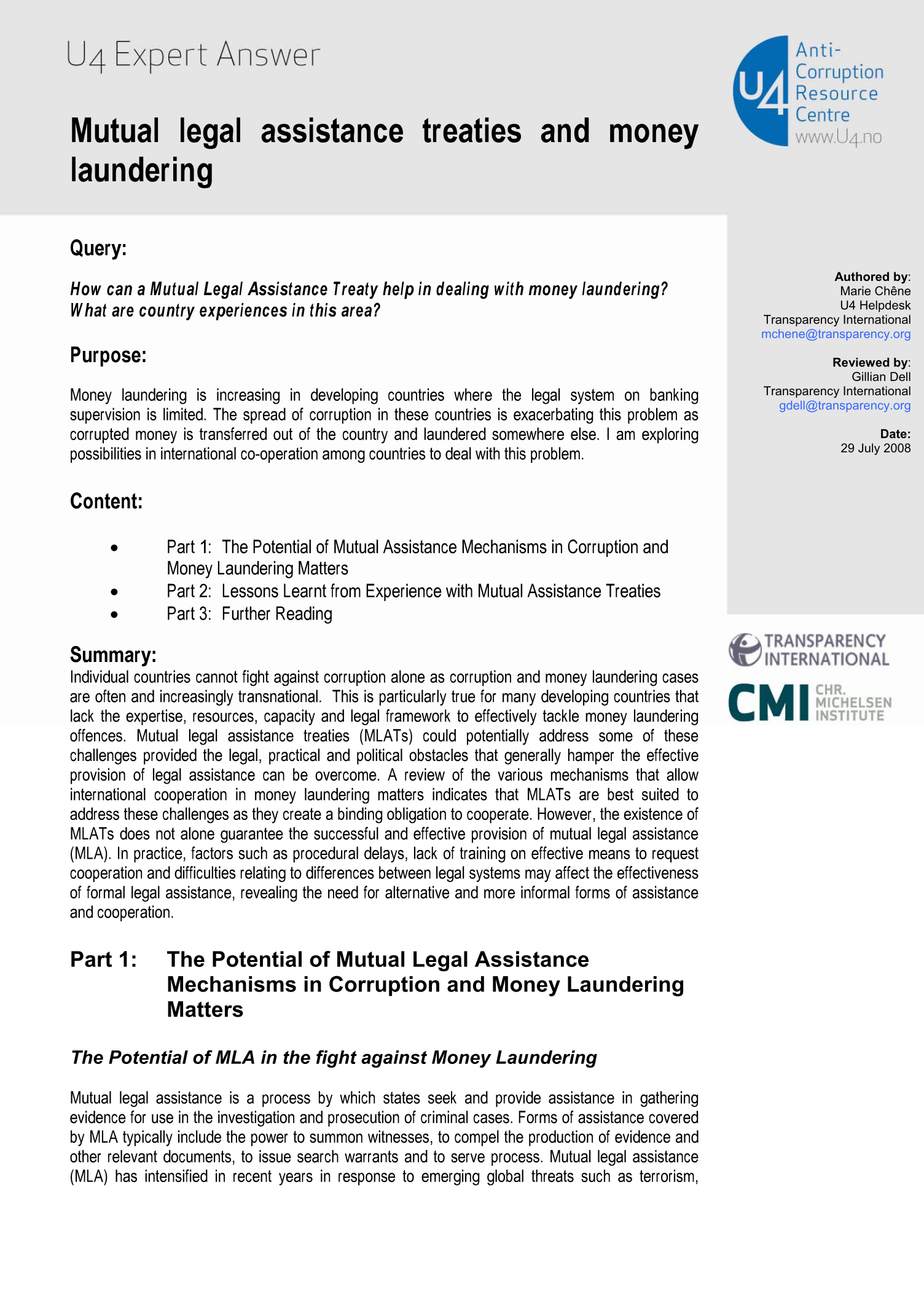 Mutual legal assistance treaties and money laundering 