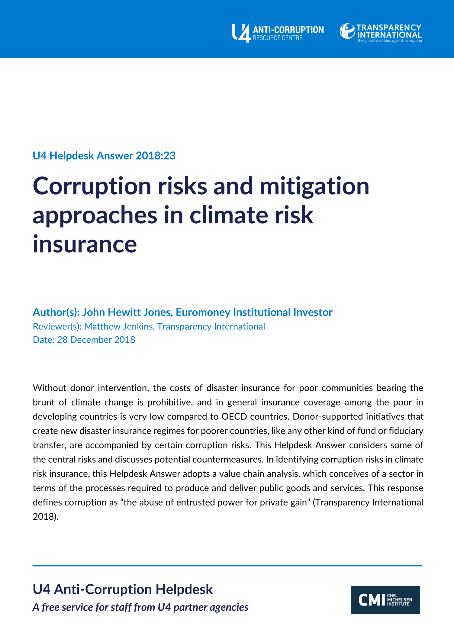 Corruption risks and mitigation approaches in climate risk insurance