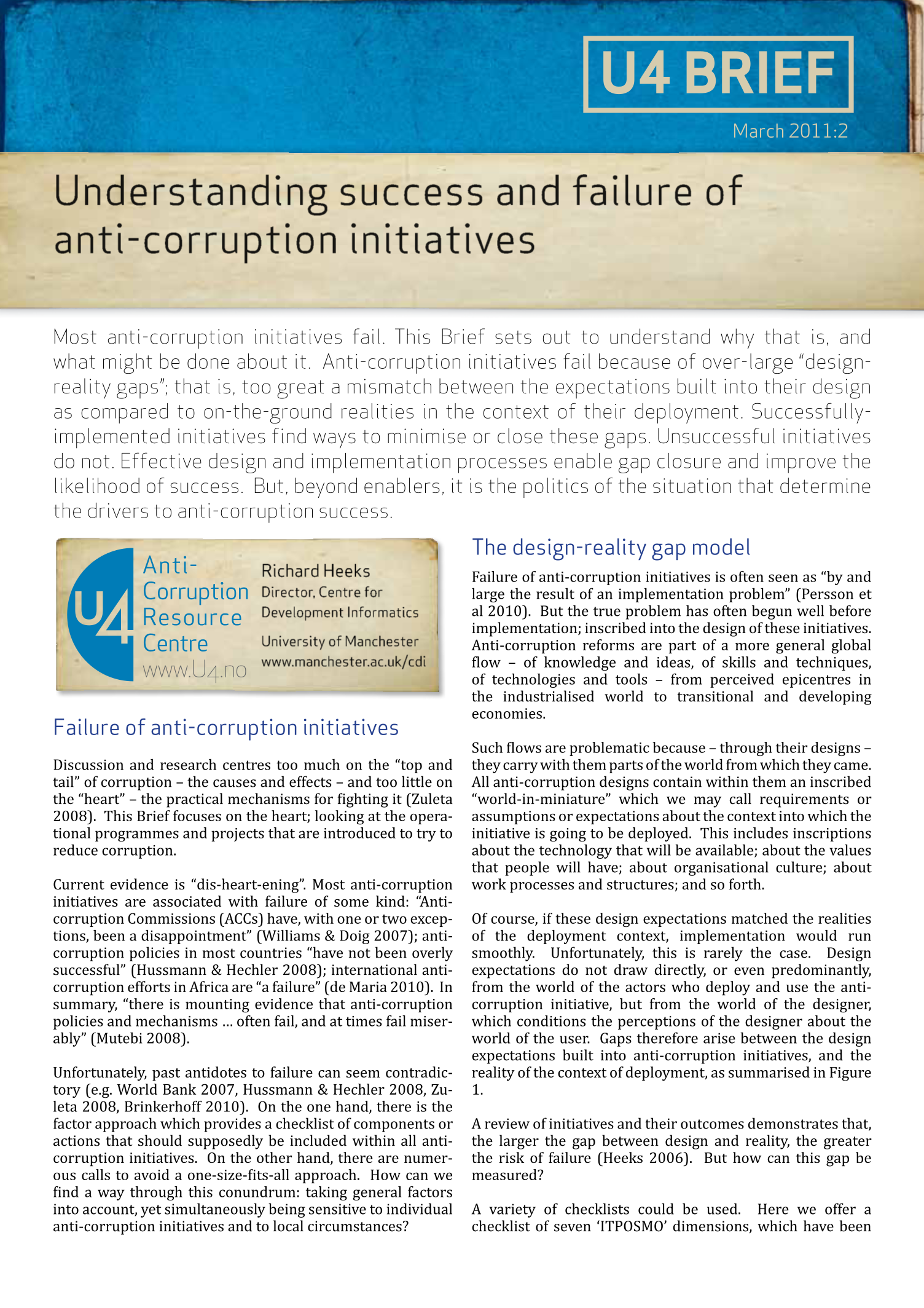 Understanding success and failure of anti-corruption initiatives