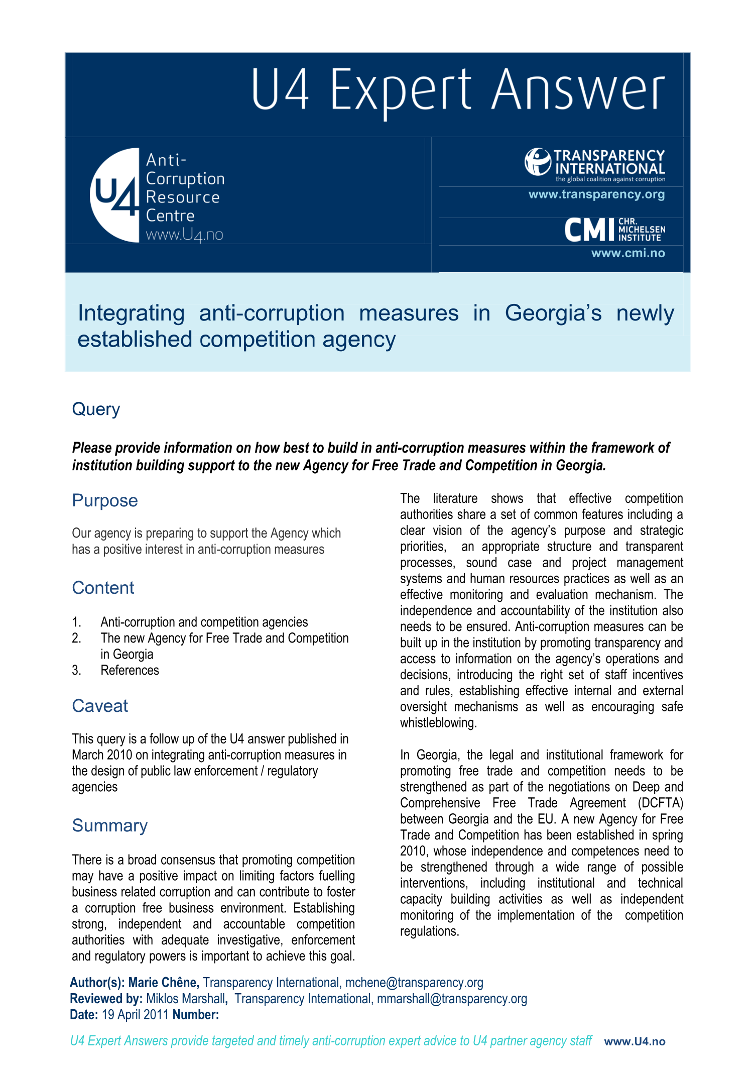 Integrating anti-corruption measures in Georgia’s newly established competition agency