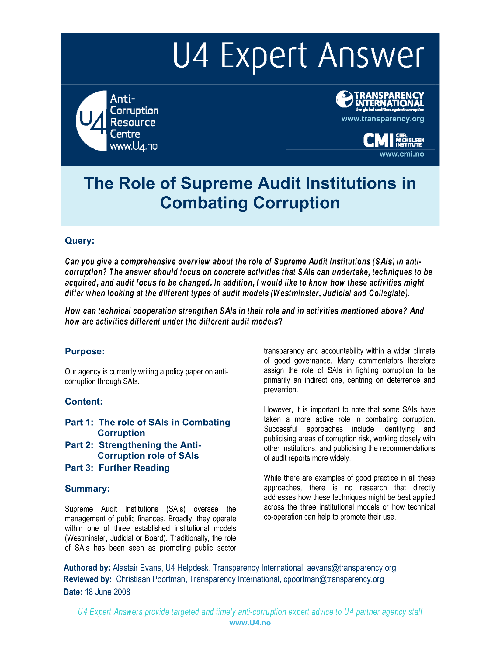 The role of supreme audit institutions in combating corruption