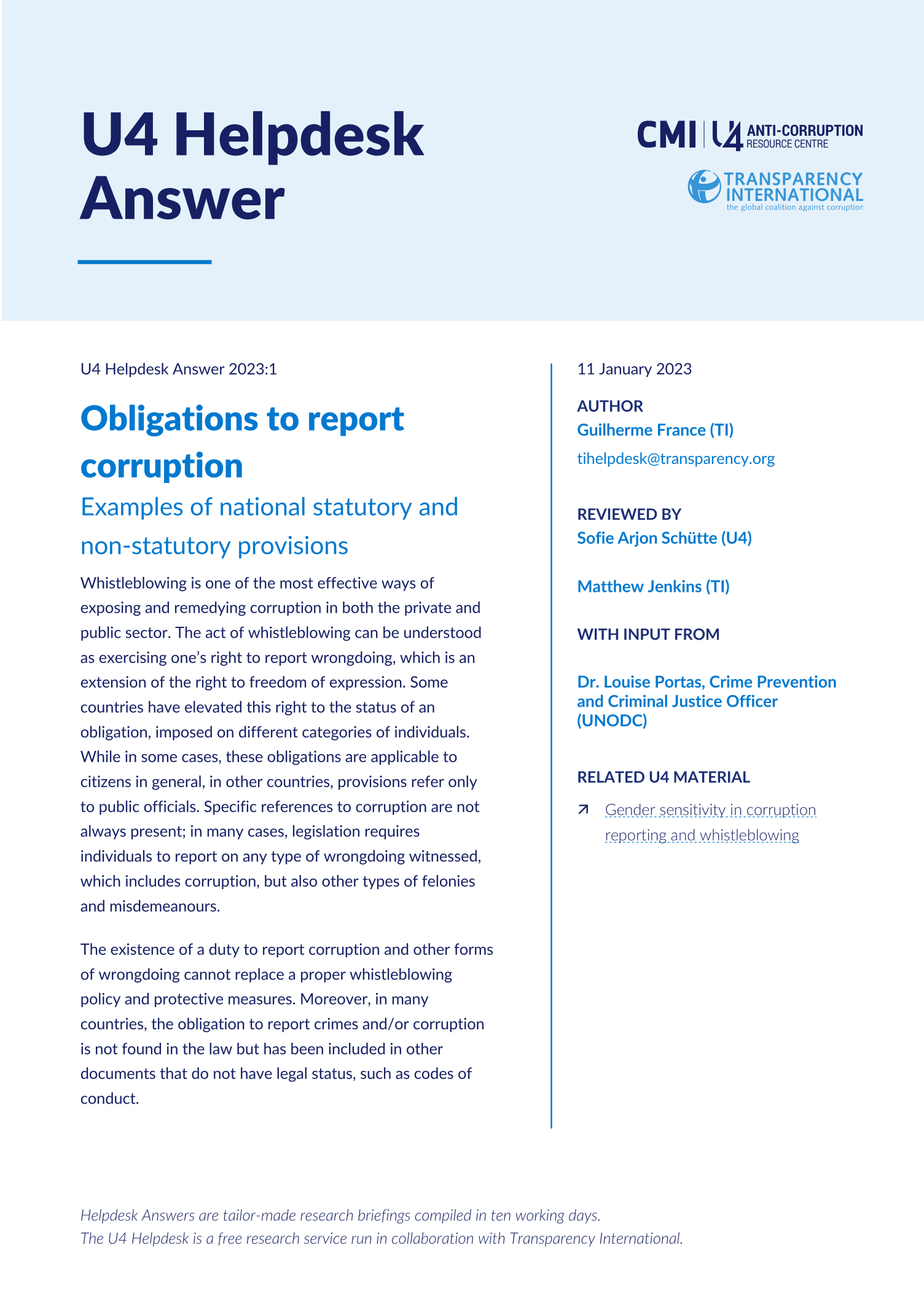 Obligations to report corruption