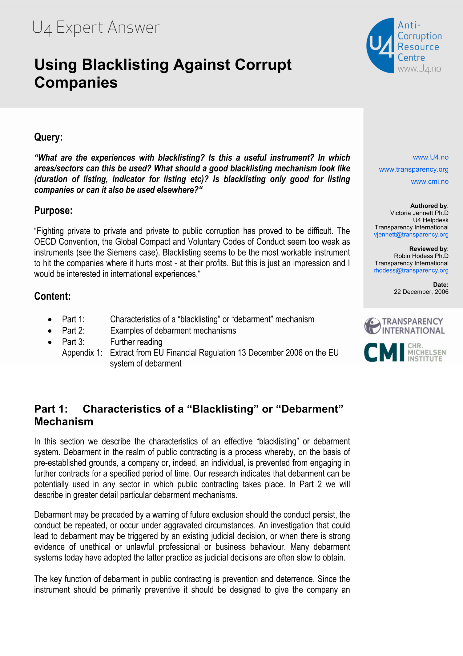 Using blacklisting against corrupt companies