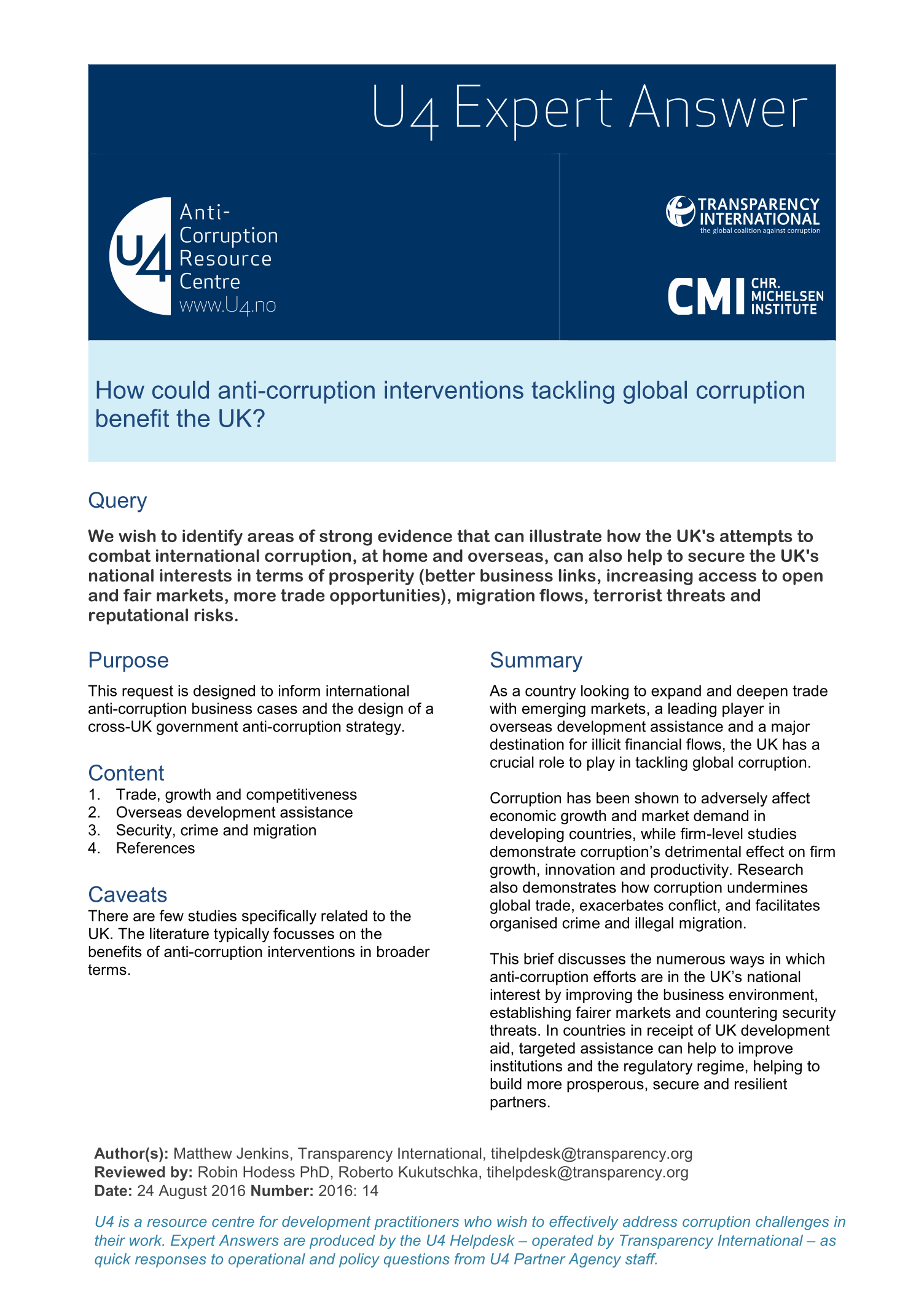 How could anti-corruption interventions tackling global corruption benefit the UK?