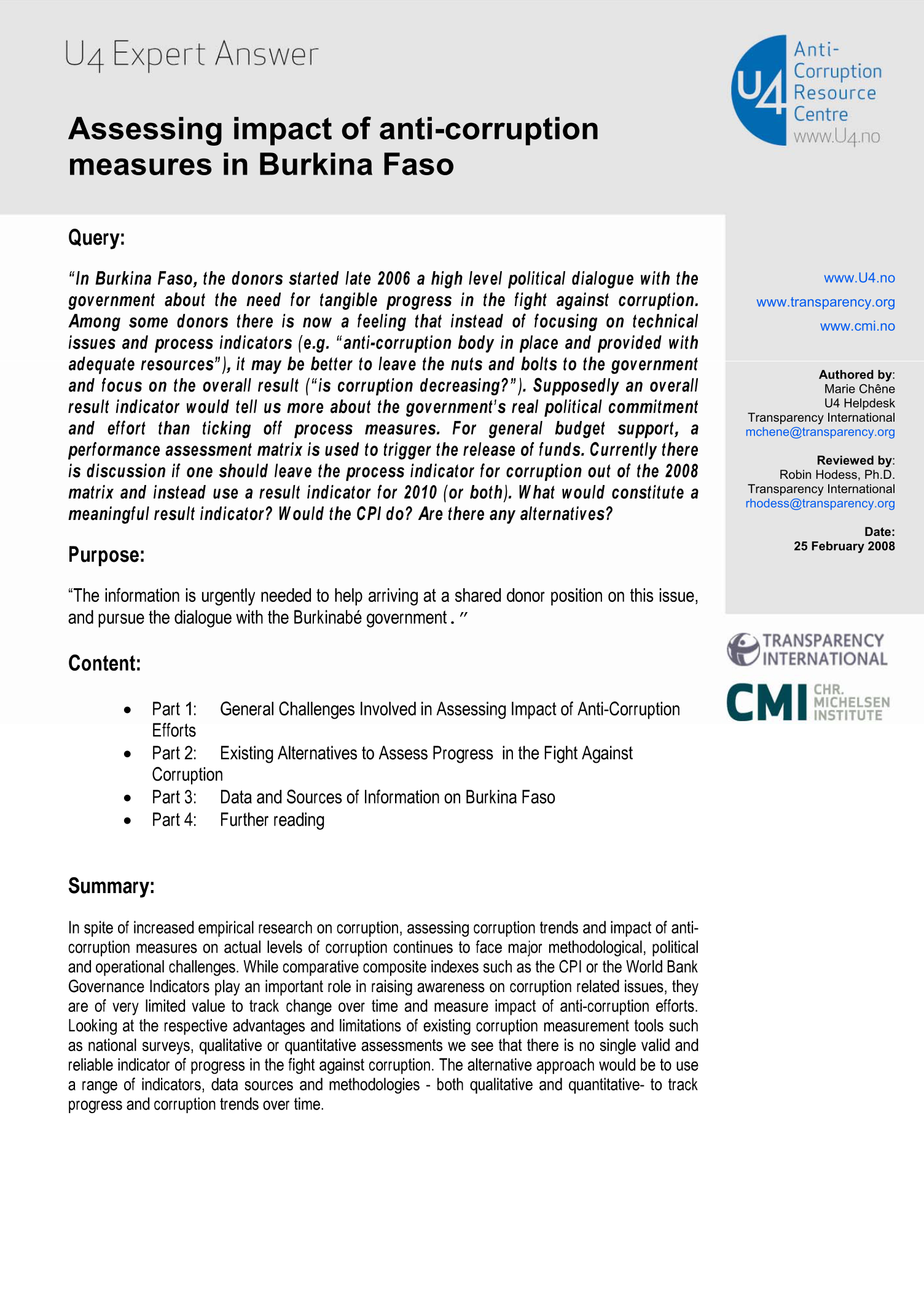 Assessing impact of anti-corruption measures in Burkina Faso