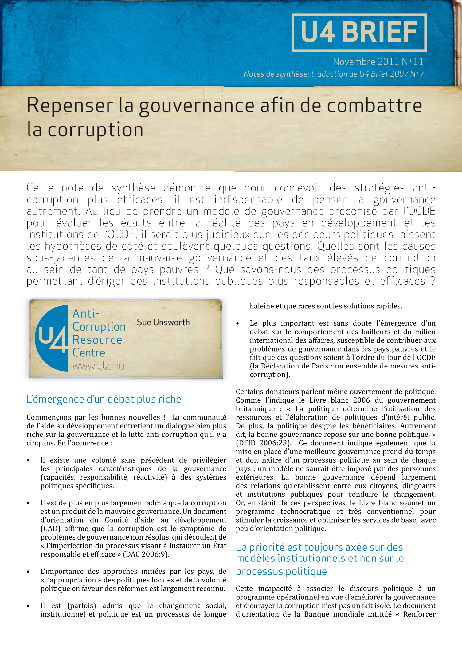 Repenser la gouvernance afin de combattre la corruption