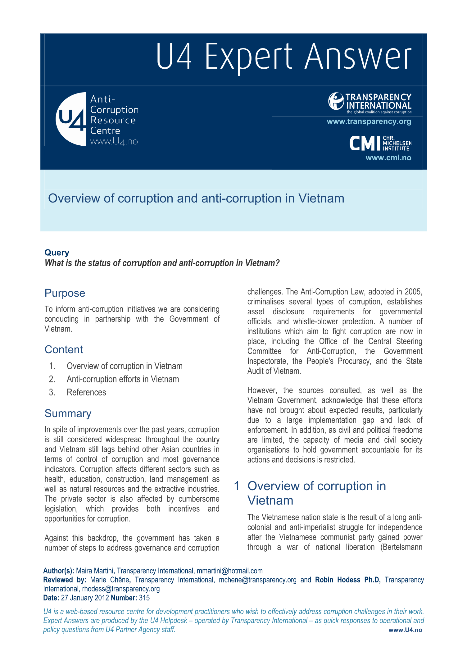 Overview of corruption and anti-corruption in Vietnam