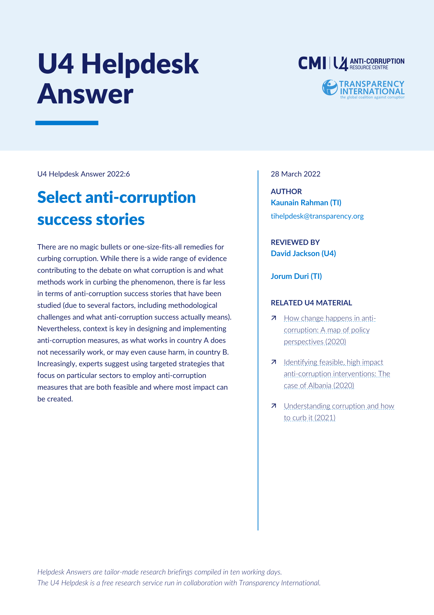 Select anti-corruption success stories