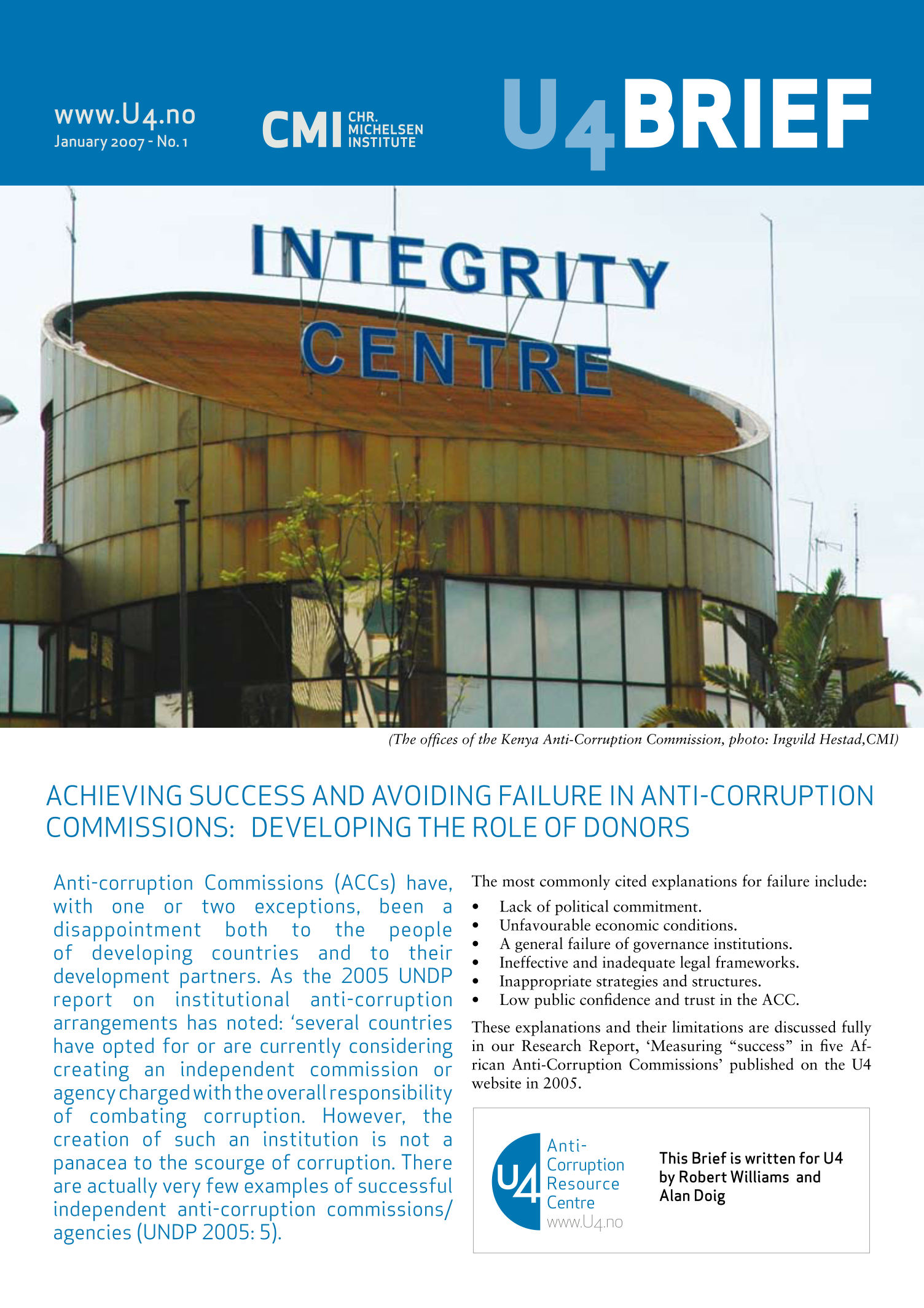 Achieving success and avoiding failure in anti-corruption commissions: Developing the role of donors