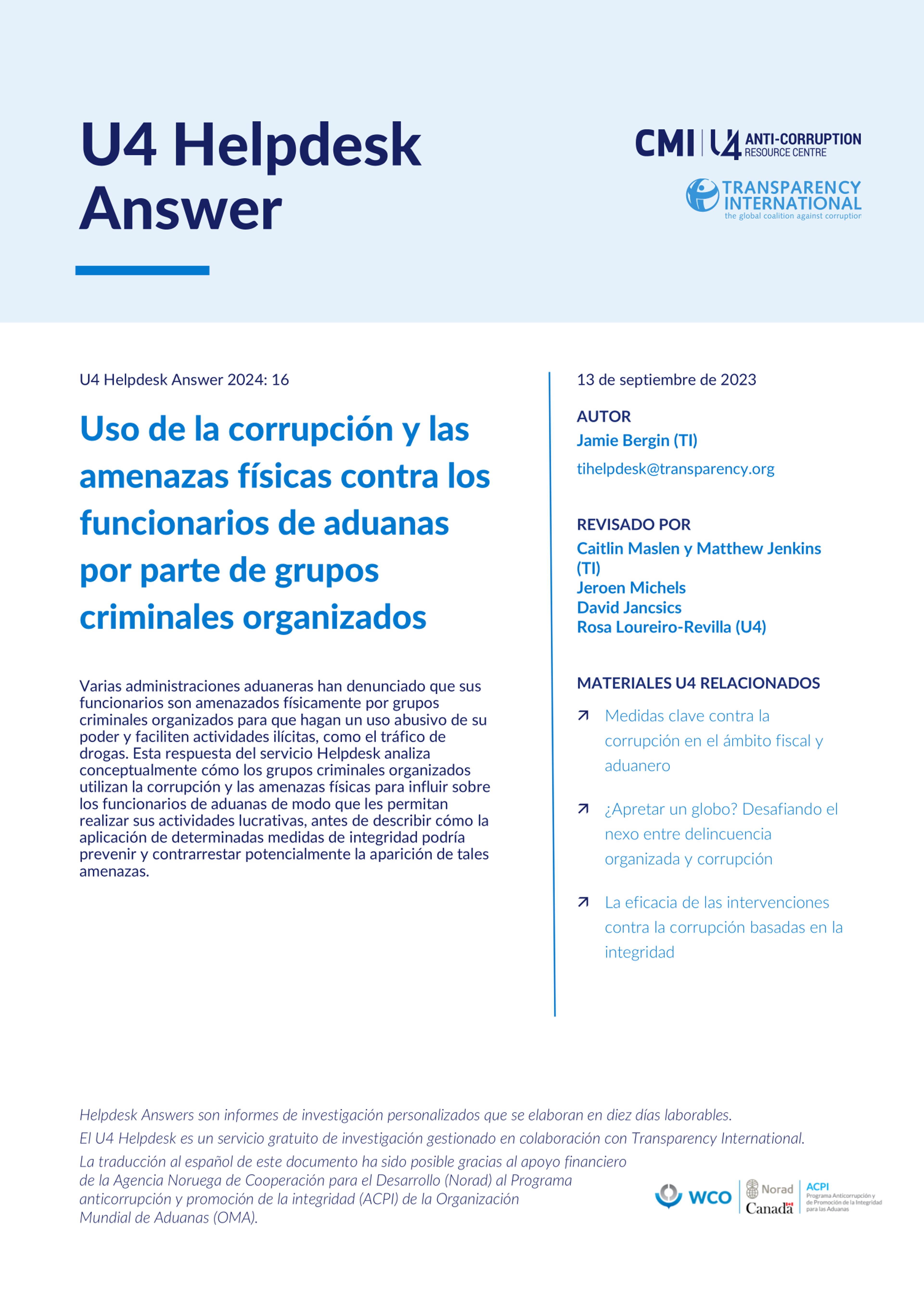 Uso de la corrupción y las amenazas físicas contra los funcionarios de aduanas por parte de grupos criminales organizados