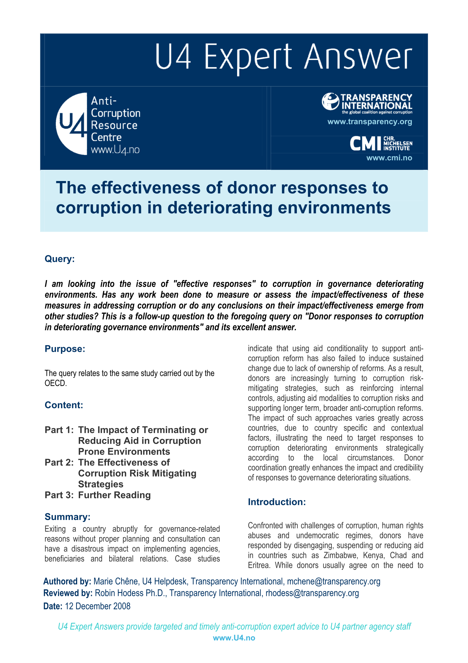 The effectiveness of donor responses to corruption in deteriorating environments