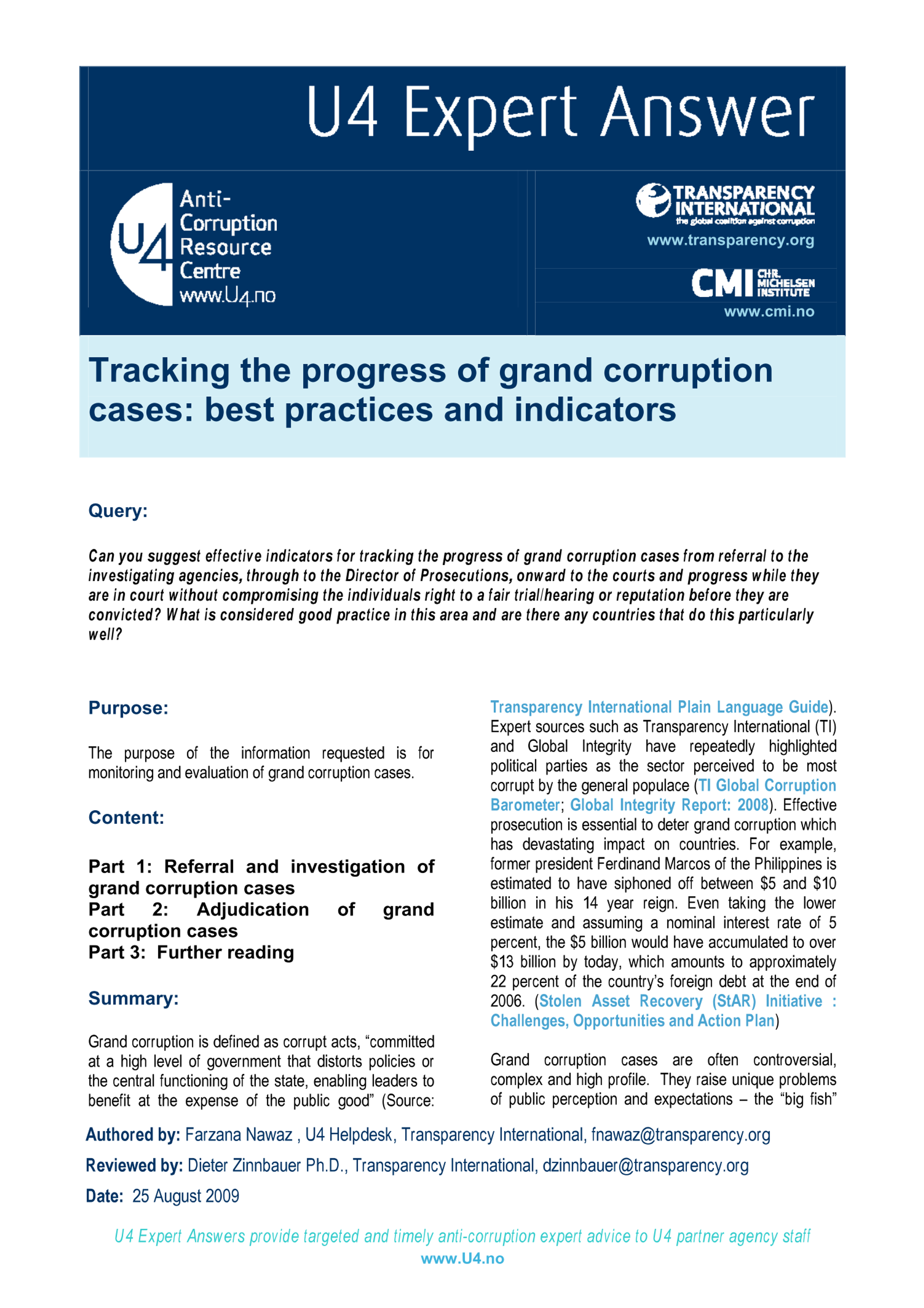 Tracking the progress of grand corruption cases: best practices and indicators