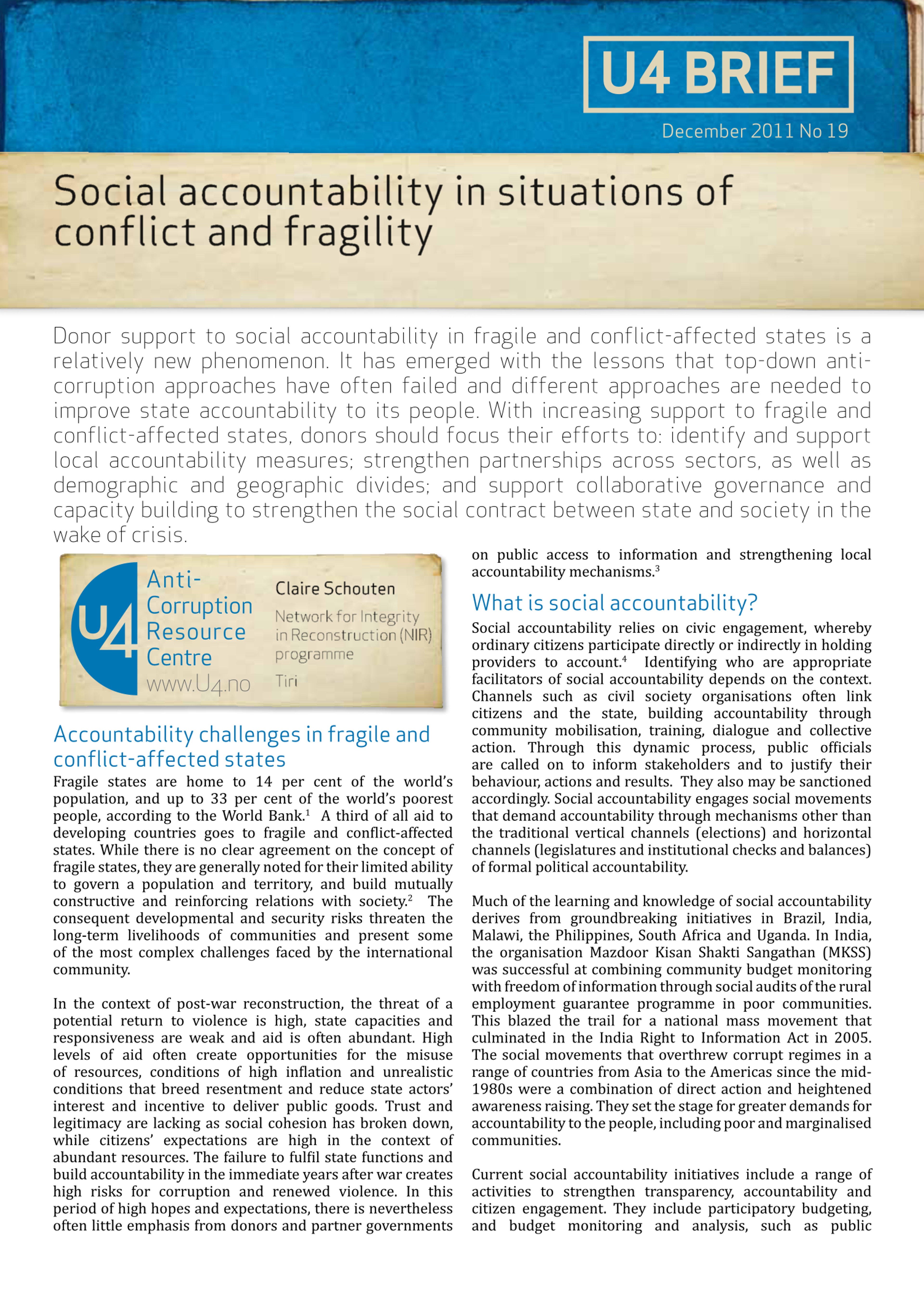 Social accountability in situations of conflict and fragility