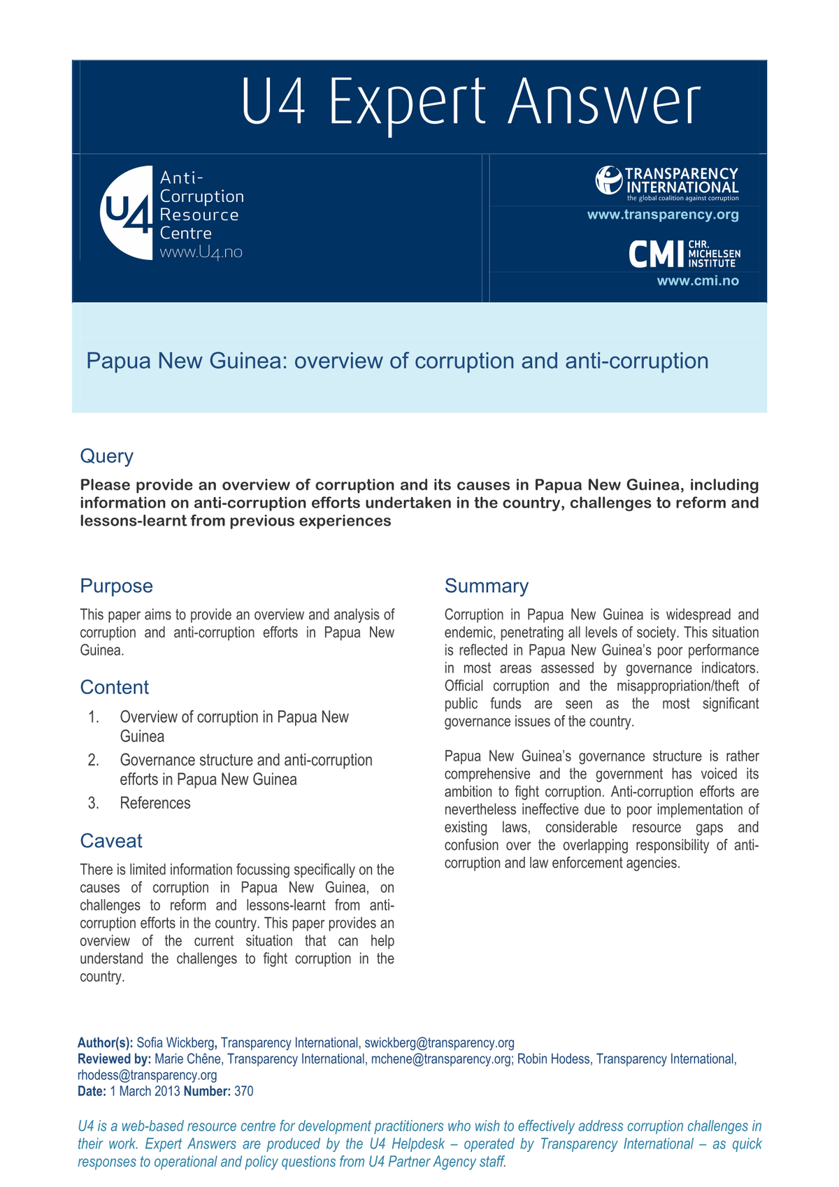 Papua New Guinea overview of corruption and anticorruption
