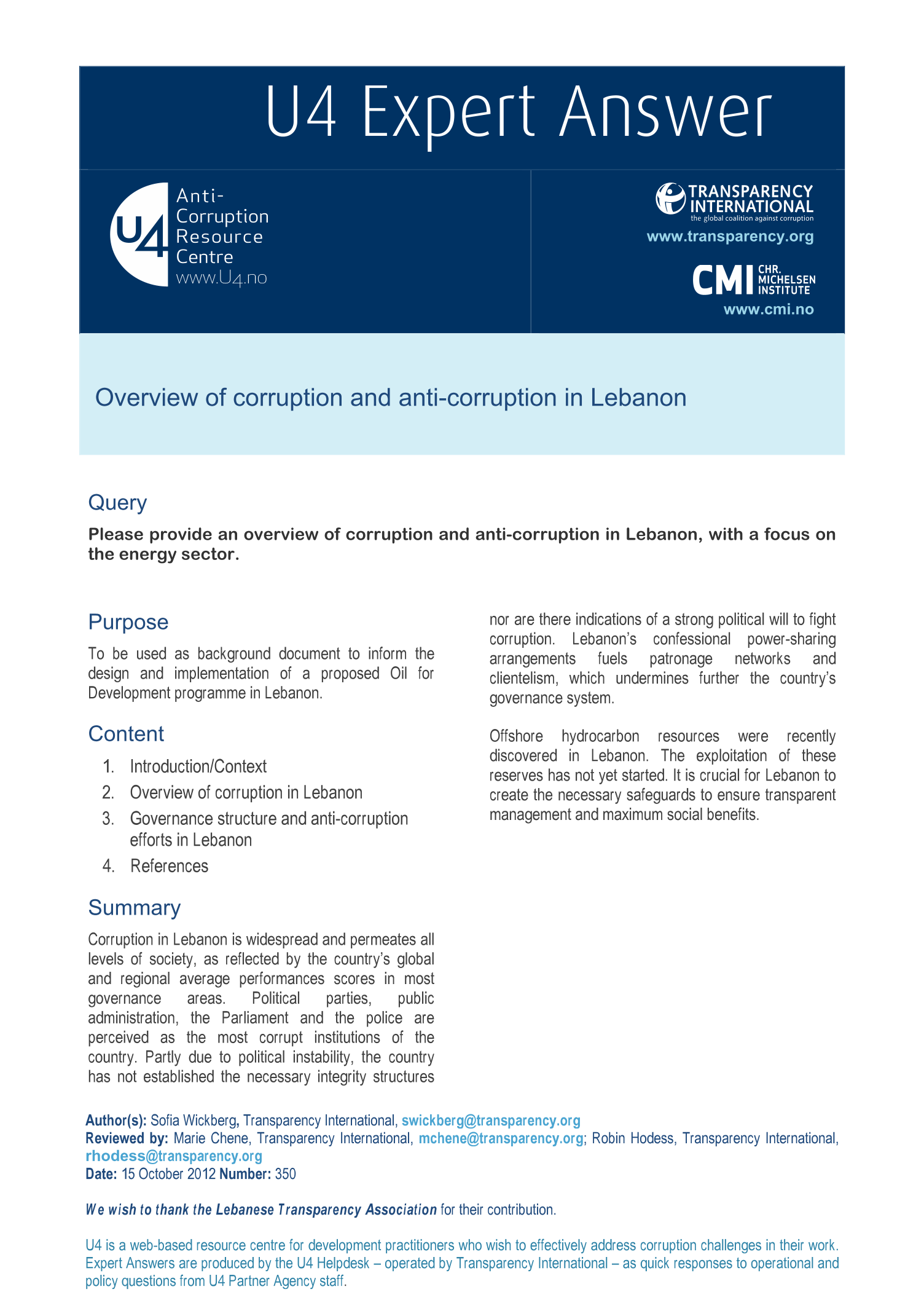 Overview of corruption and anti-corruption in Lebanon