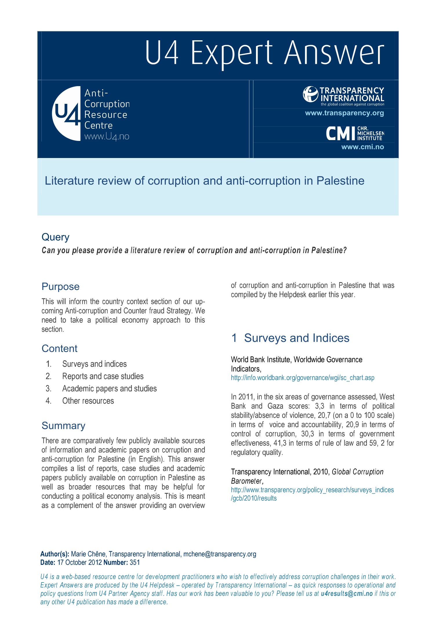 Literature review of corruption and anti-corruption in Palestine