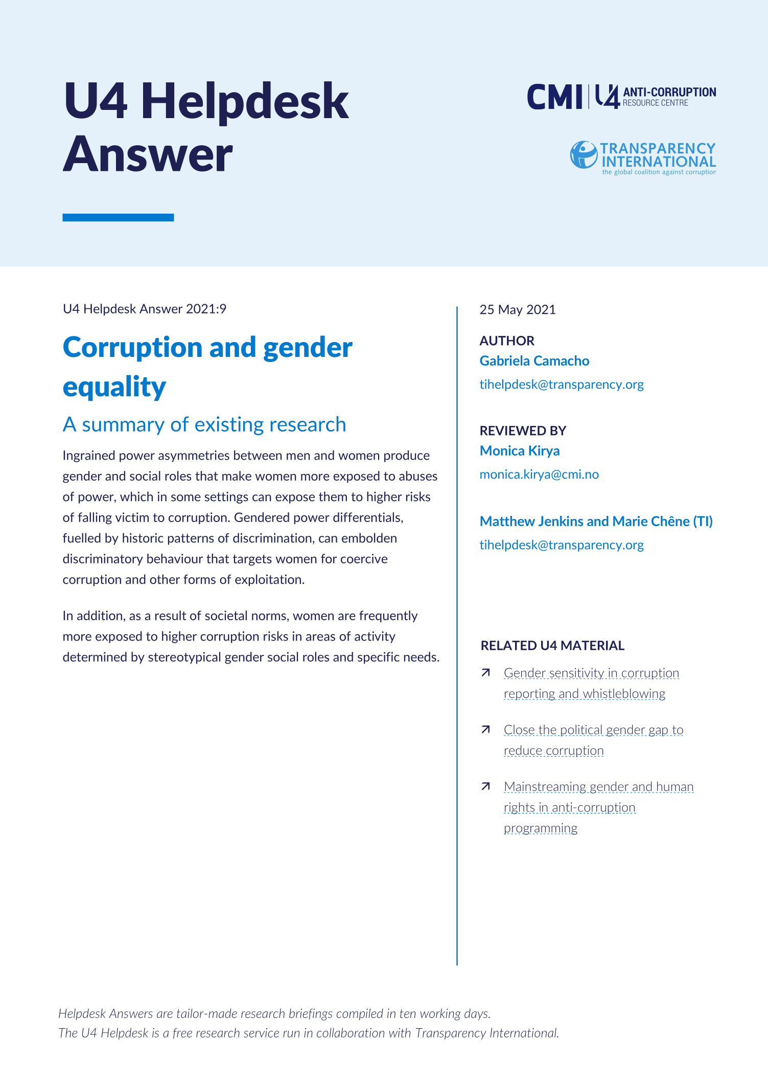 Corruption and gender equality