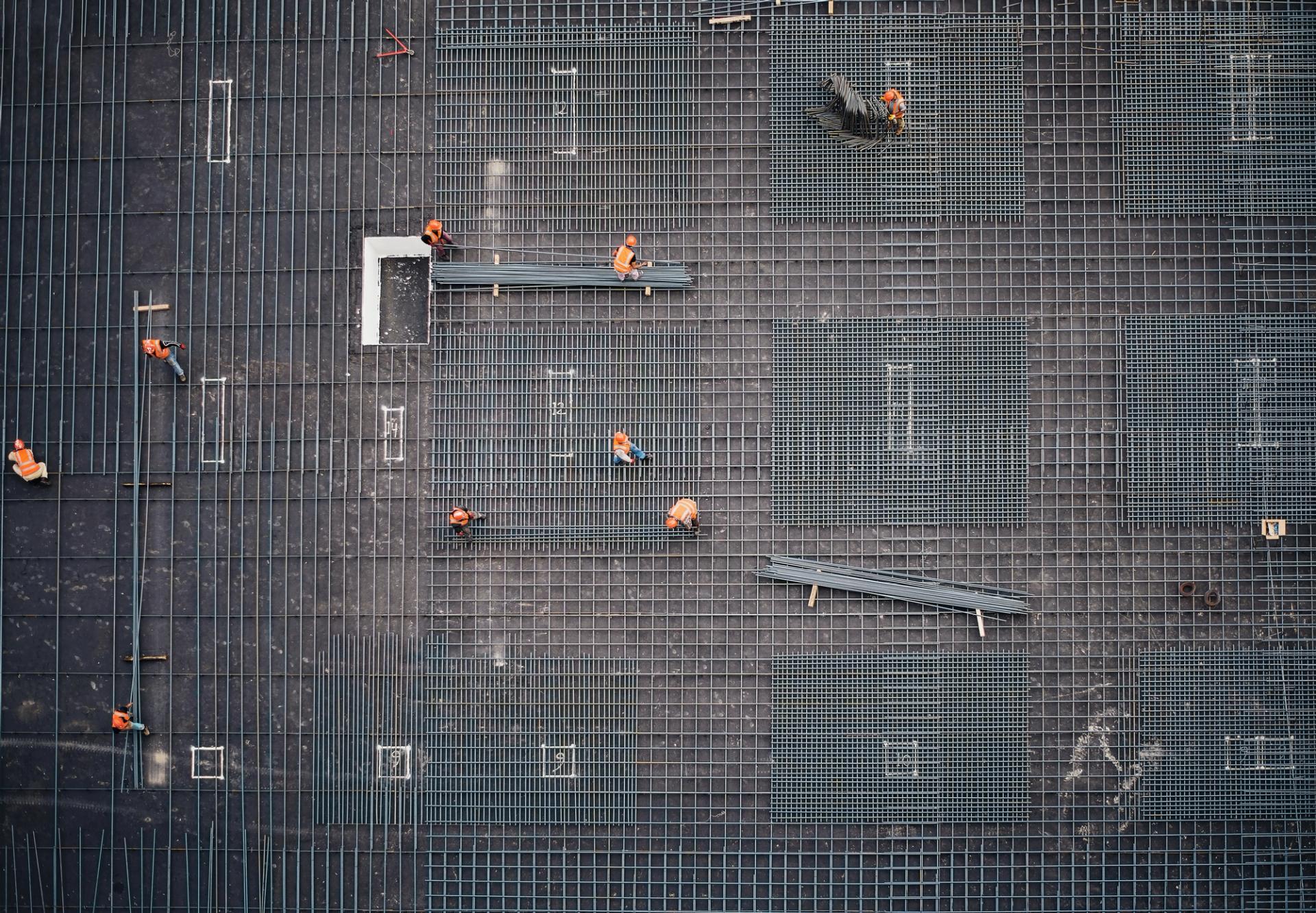 A photo of a construction site taken from a higher building.