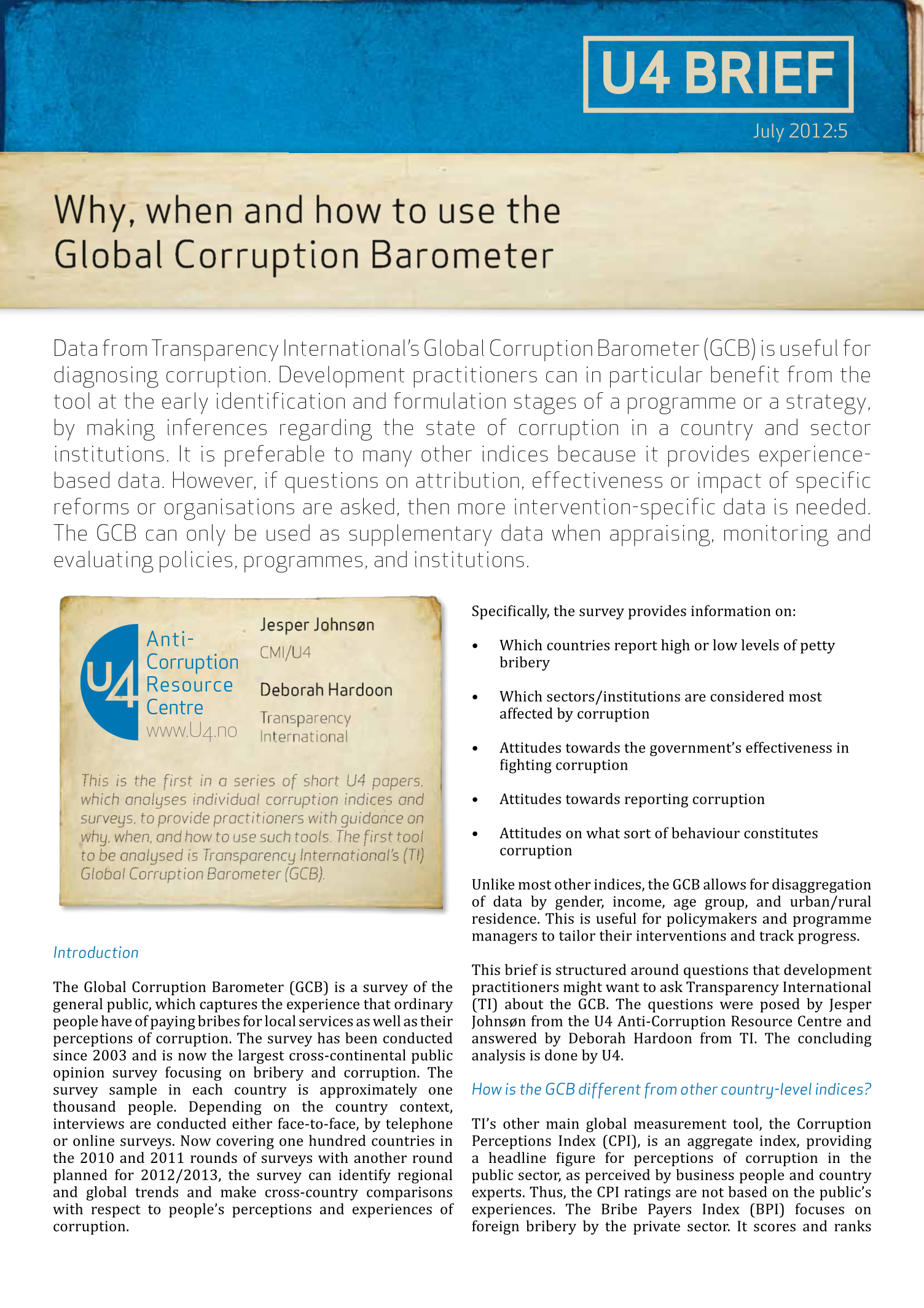 Why, when and how to use the Global Corruption Barometer