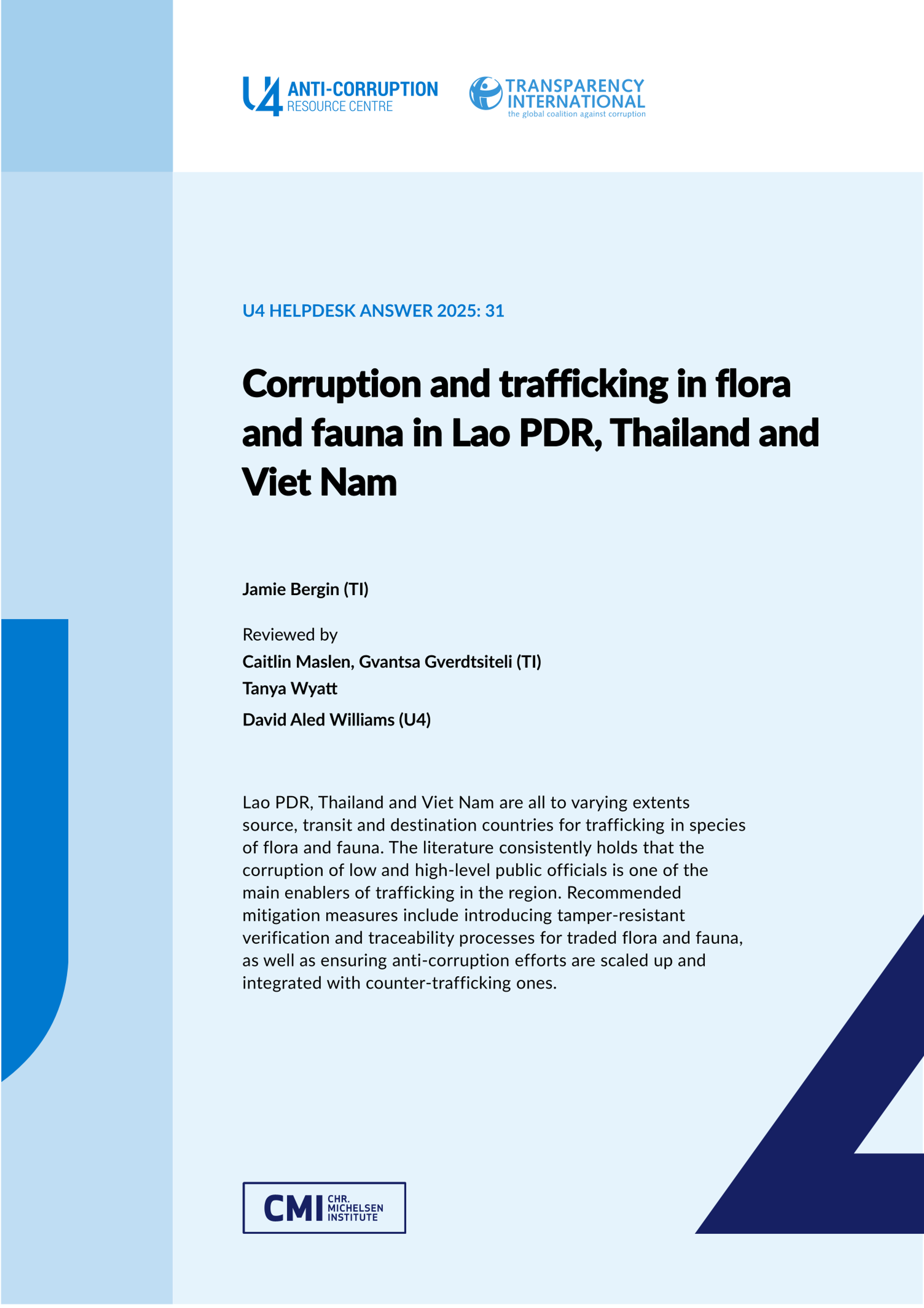 Corruption and trafficking in flora and fauna in Lao PDR, Thailand and Viet Nam