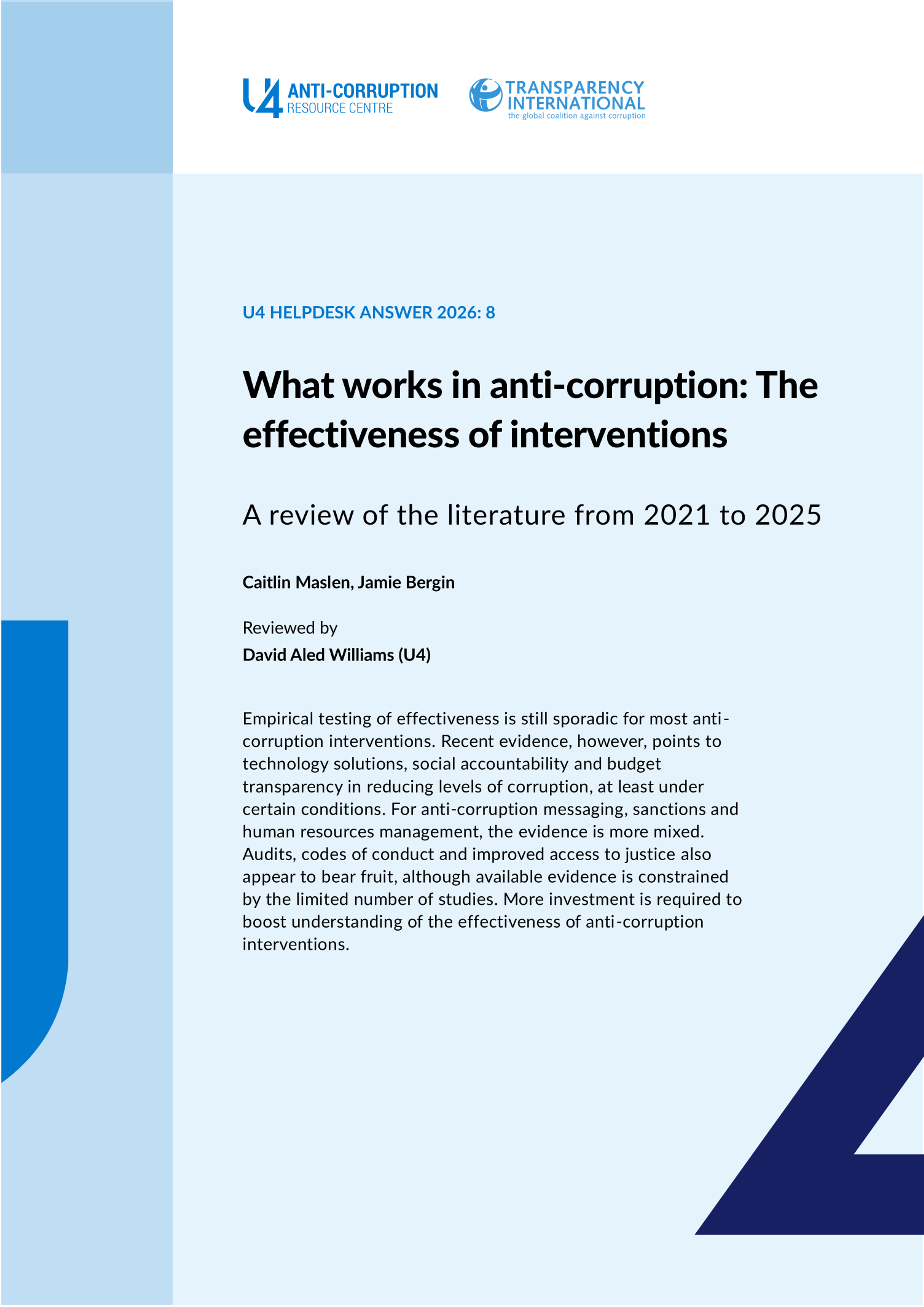 What works in anti-corruption: The effectiveness of interventions