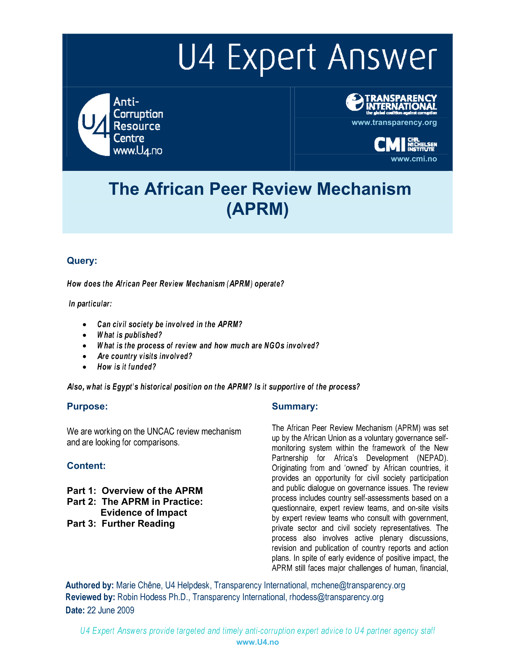 The African Peer Review Mechanism (APRM)
