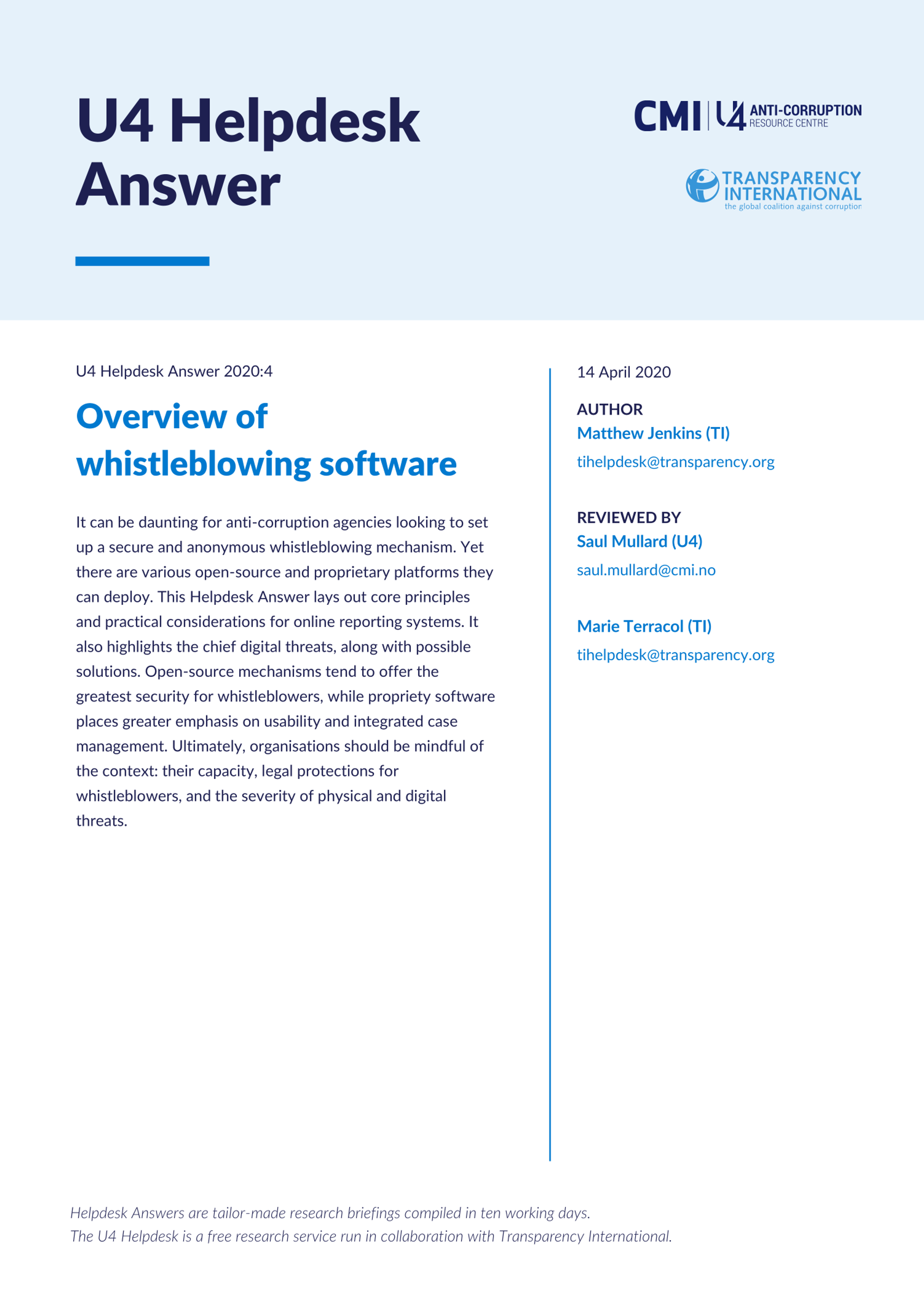 Overview of whistleblowing software