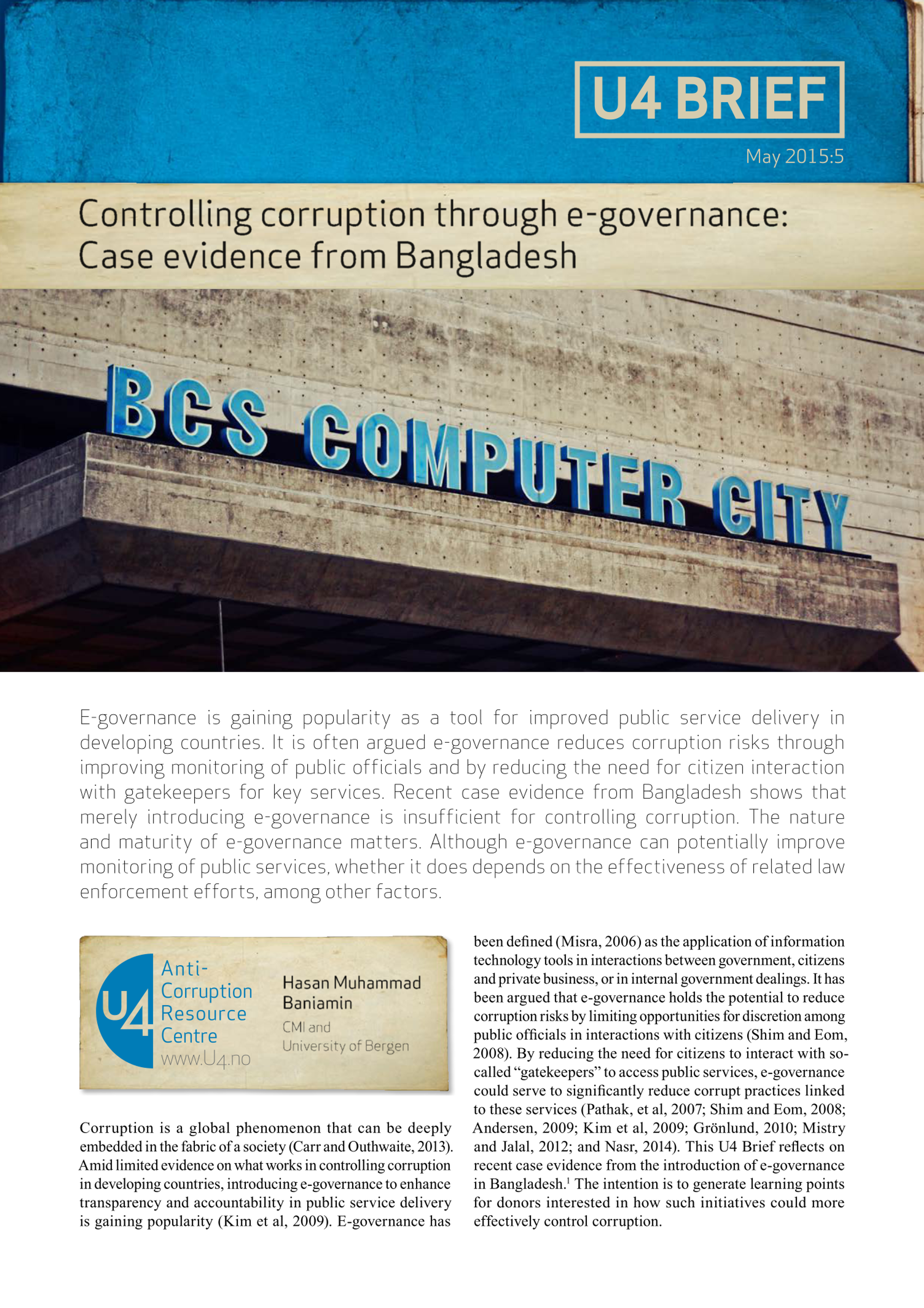 Controlling corruption through e-governance: Case evidence from Bangladesh