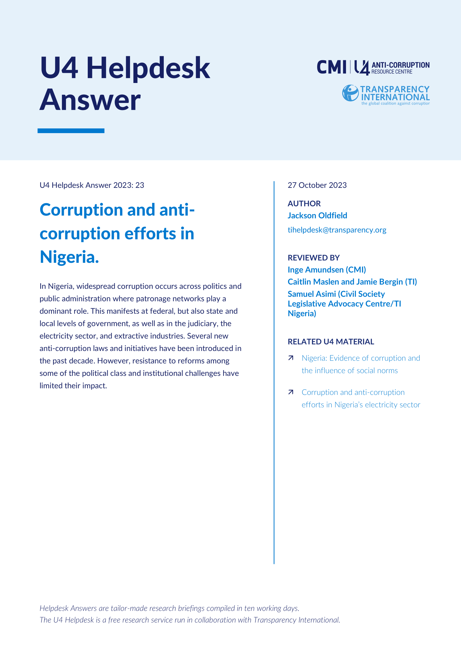 Nigeria: Corruption and anti-corruption