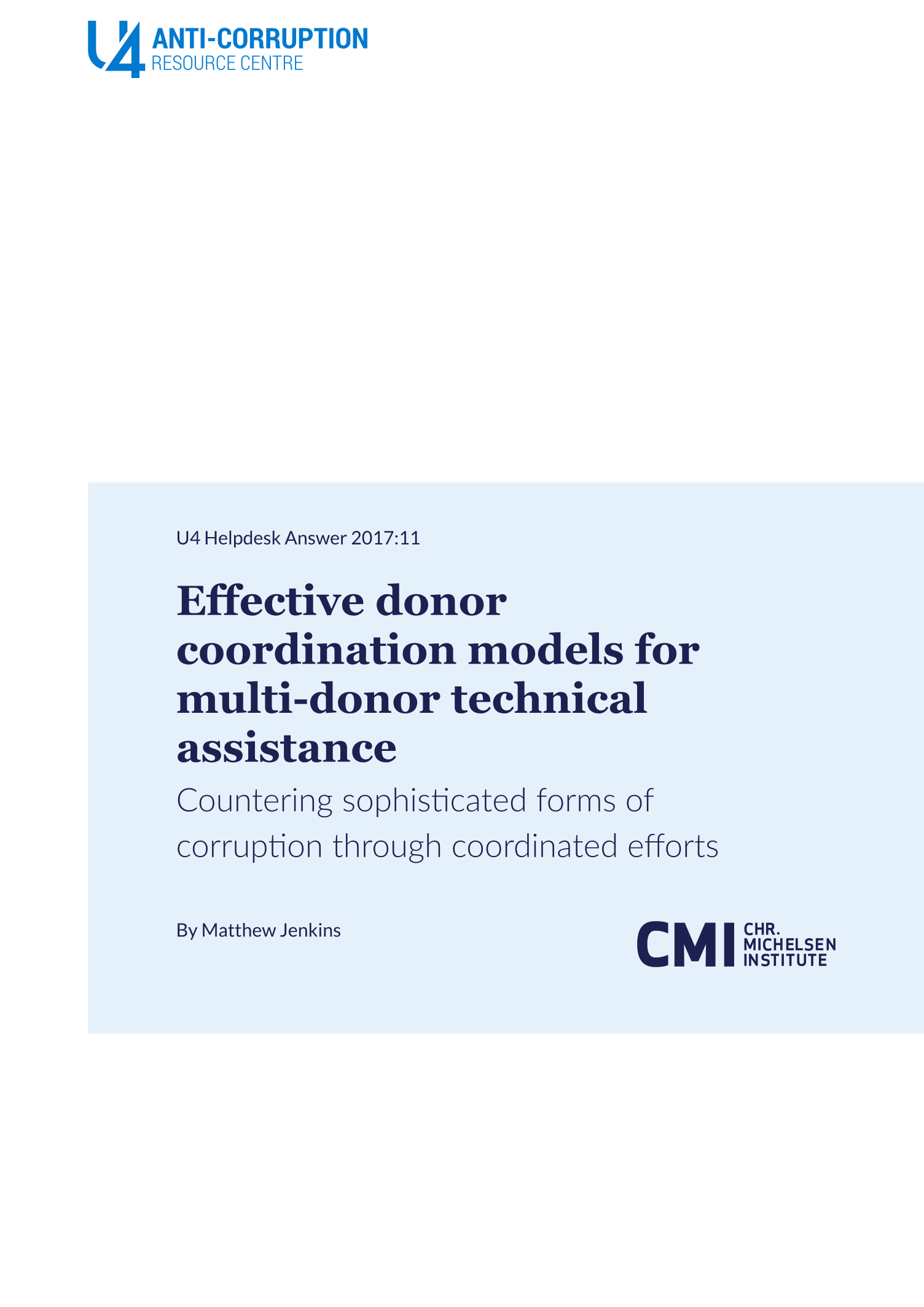 Effective donor coordination models for multi-donor technical assistance