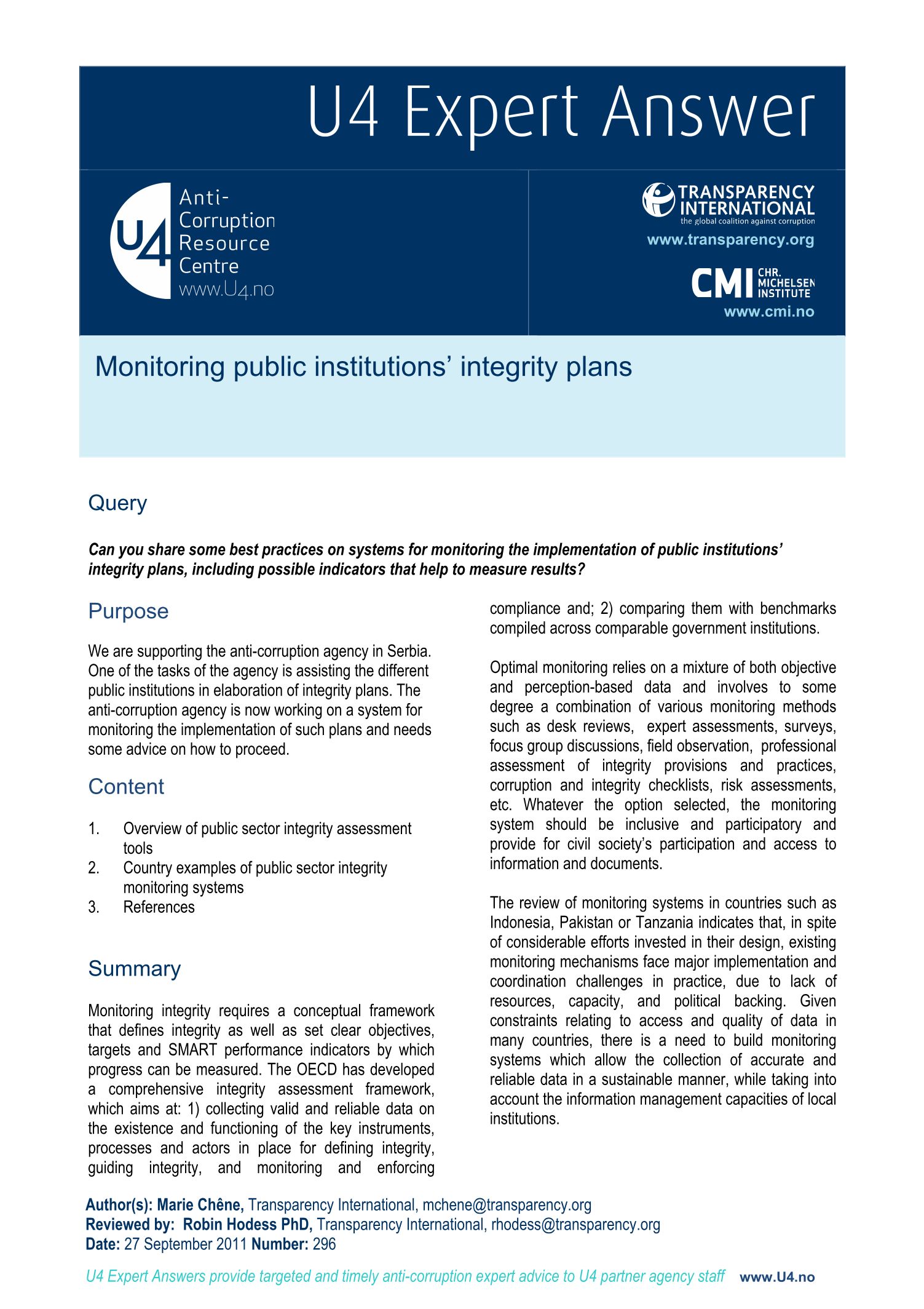Monitoring public institutions’ integrity plans