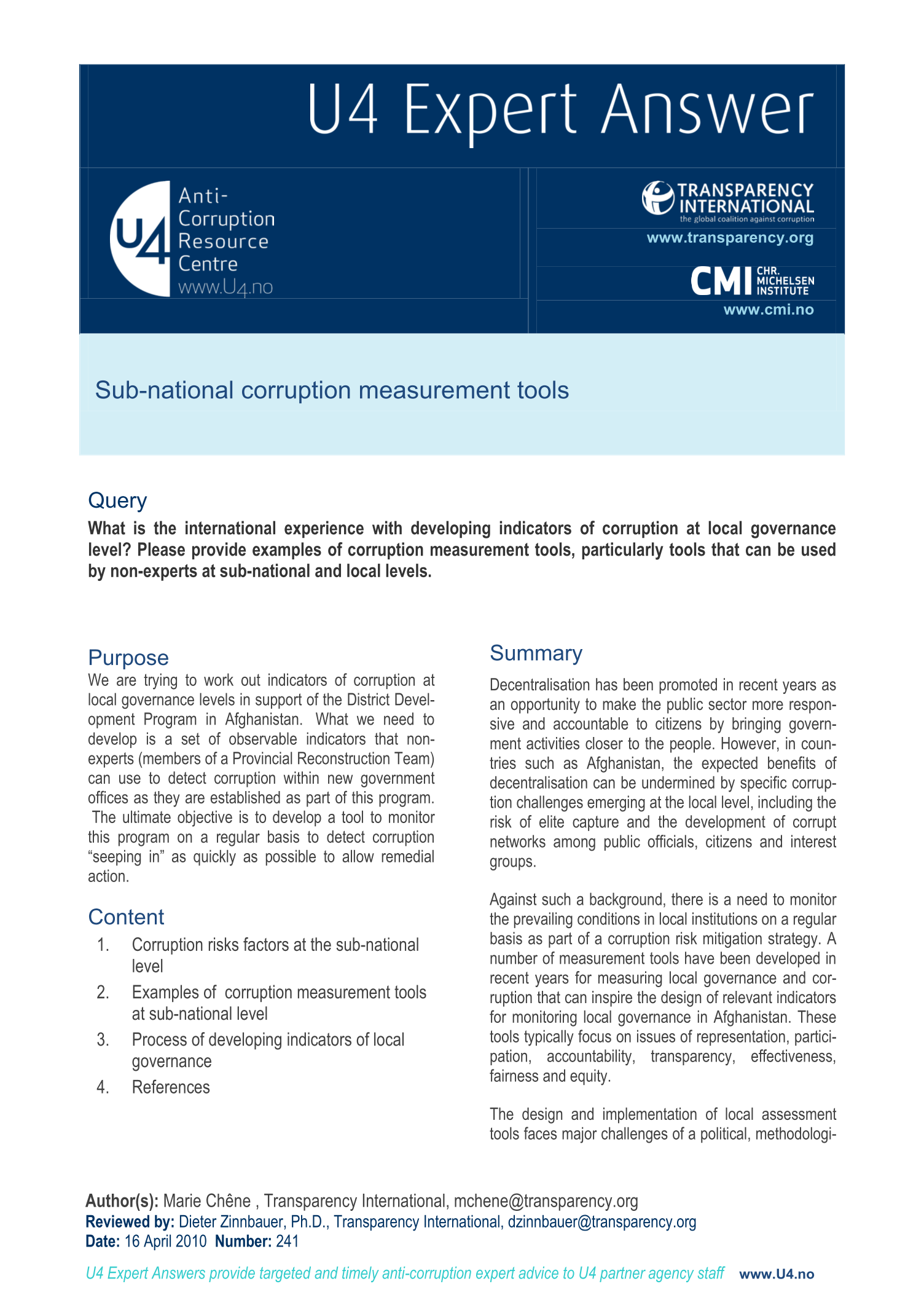 Sub-national corruption measurement tools