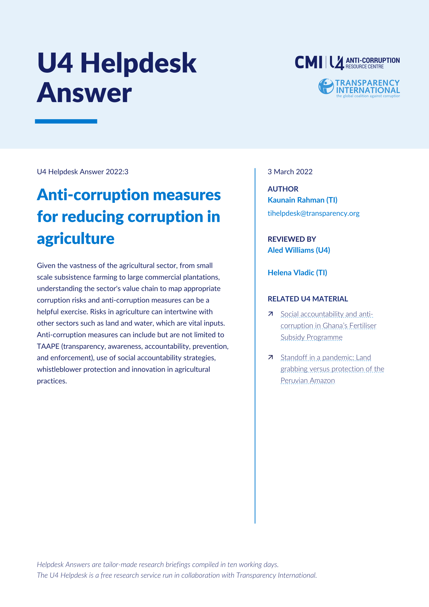 Anti-corruption measures for reducing corruption in agriculture