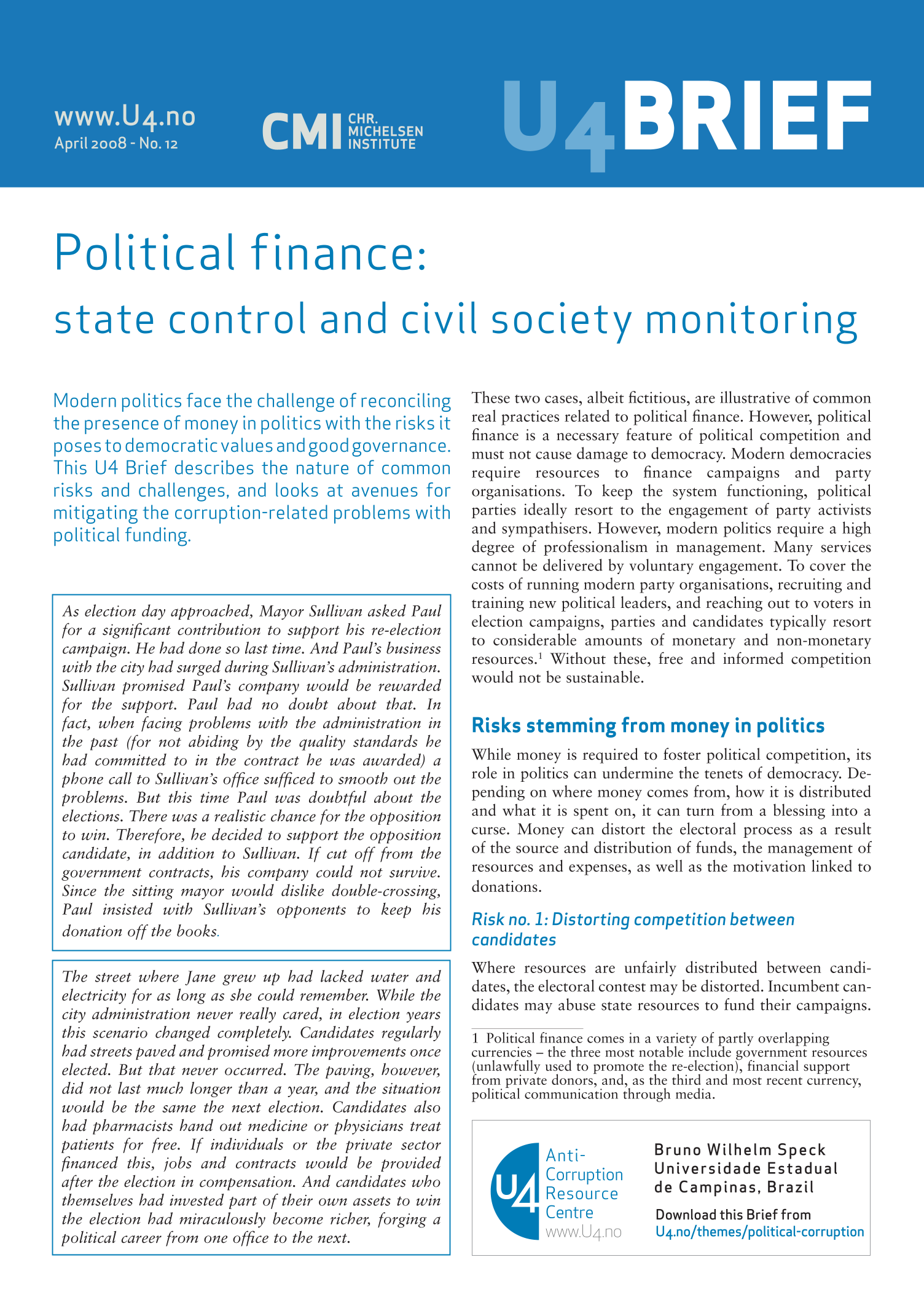 Political finance: State control and civil society monitoring