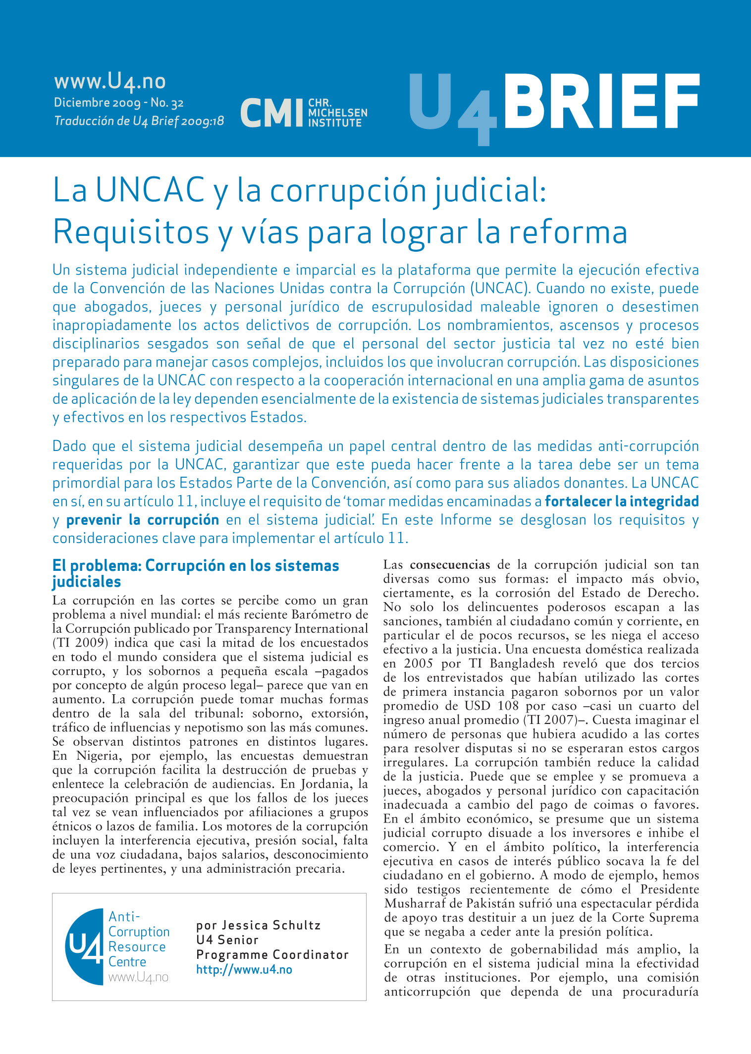 La UNCAC y la corrupción judicial: Requisitos y vías para lograr la reforma