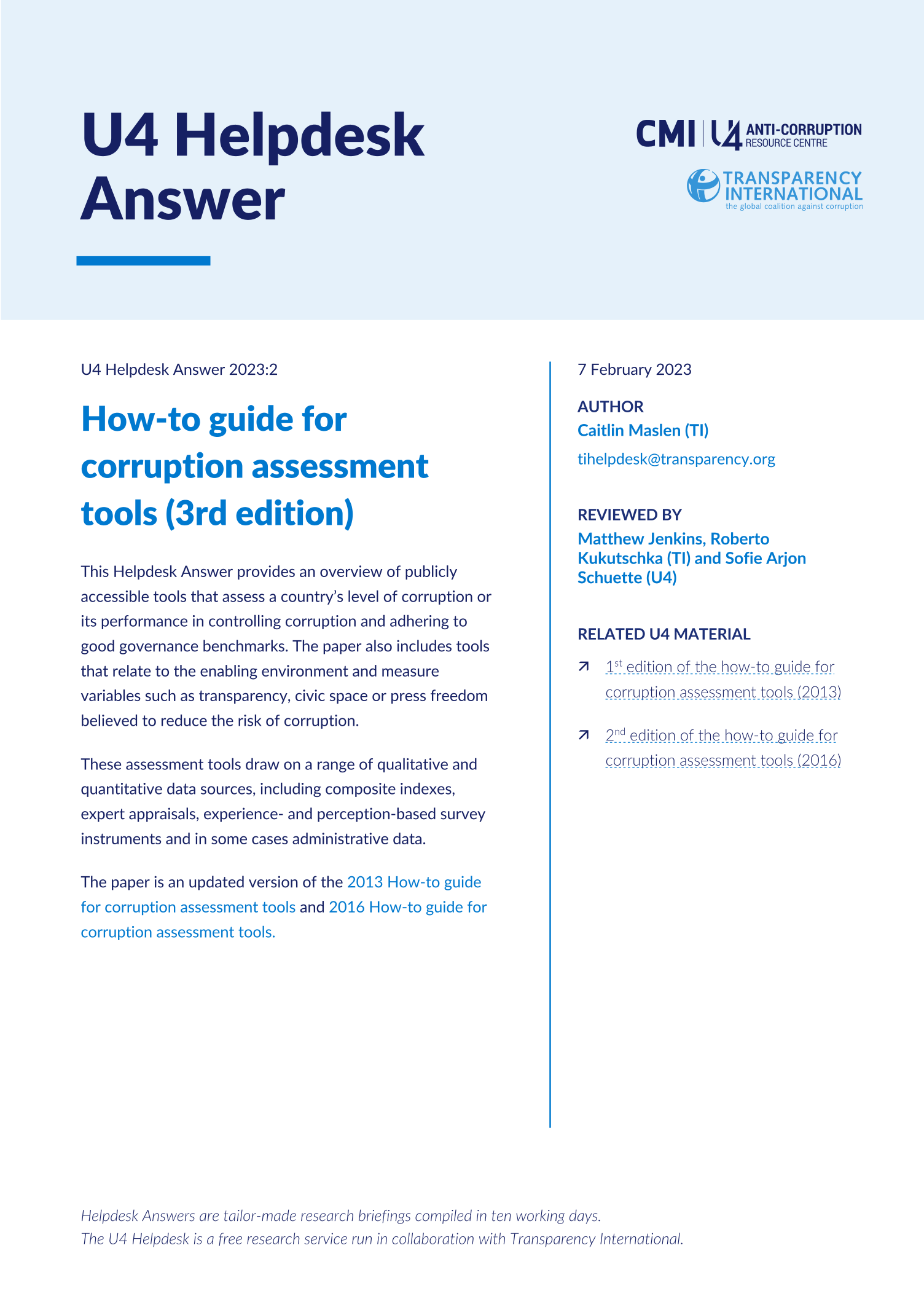 How-to guide for corruption assessment tools (3rd edition)