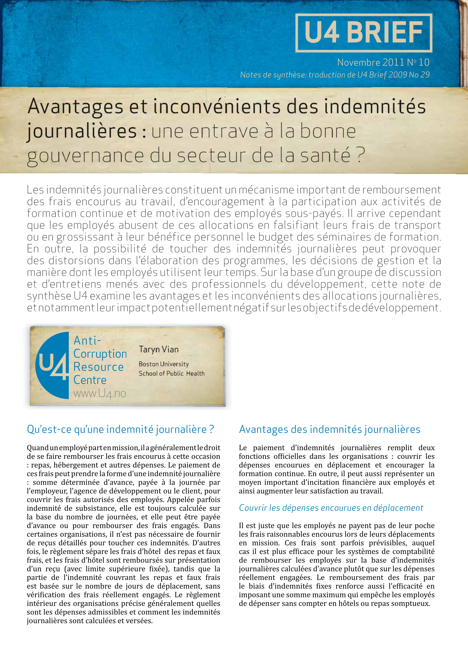 Avantages et inconvénients des indemnités journalières : une entrave à la bonne gouvernance du secteur de la santé ?