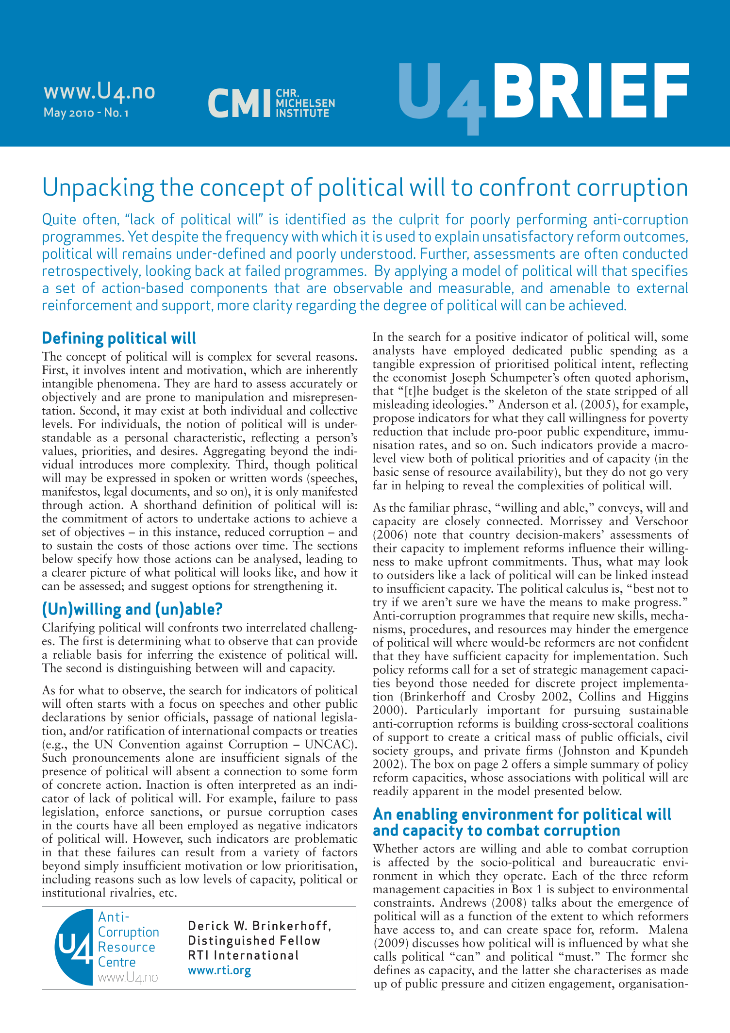Unpacking the concept of political will to confront corruption