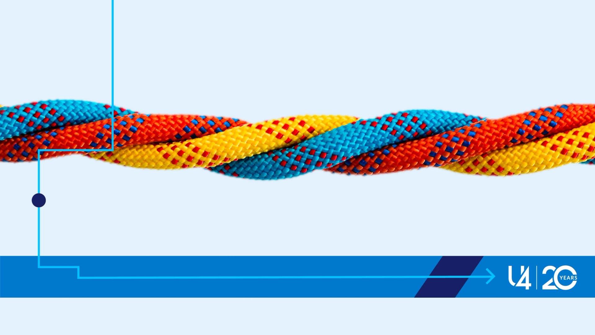 Three coloured ropes twirled together