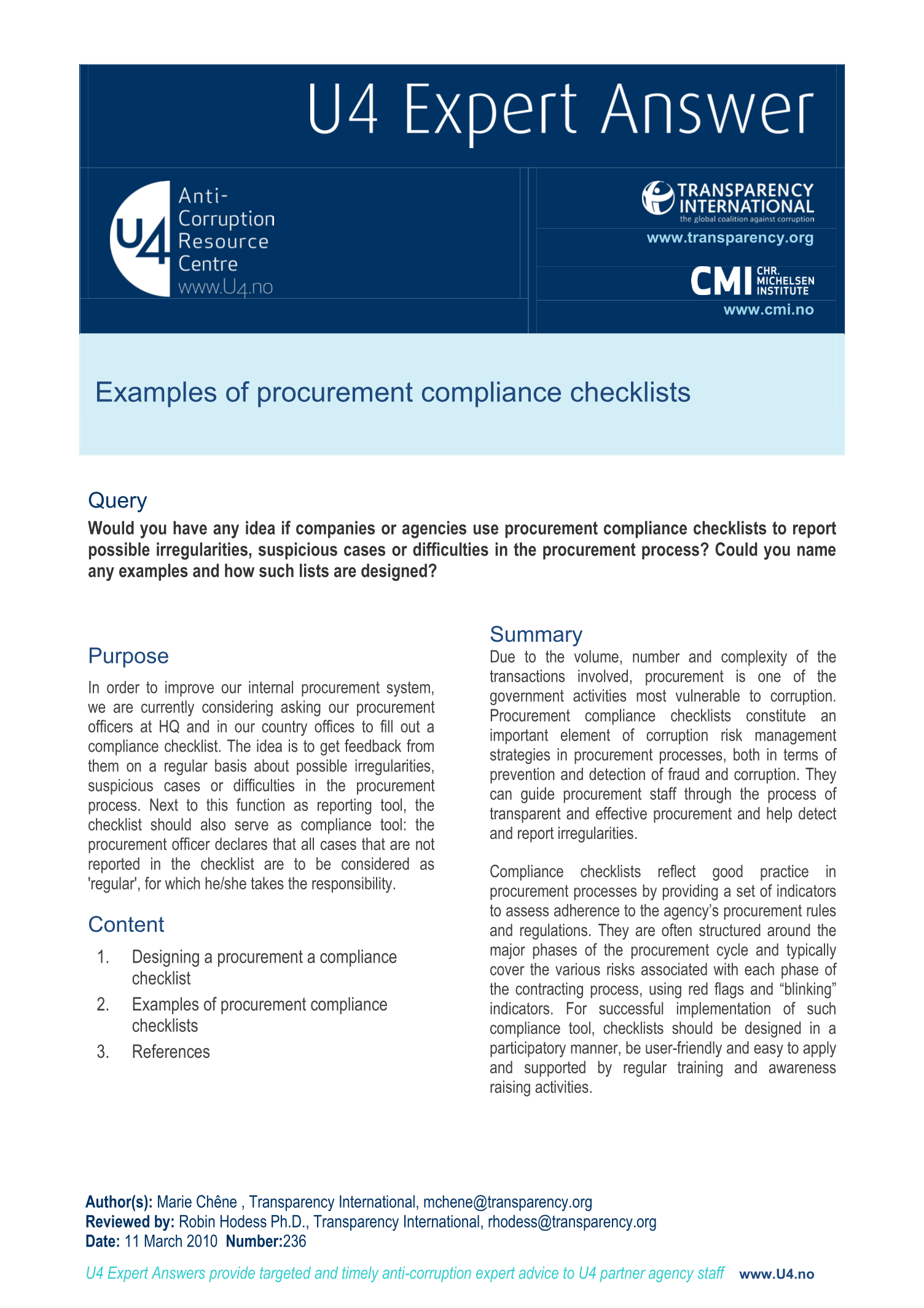 Examples of procurement compliance checklists