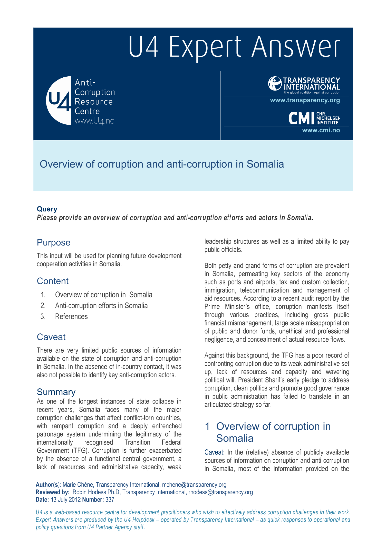 Overview of corruption and anti-corruption in Somalia