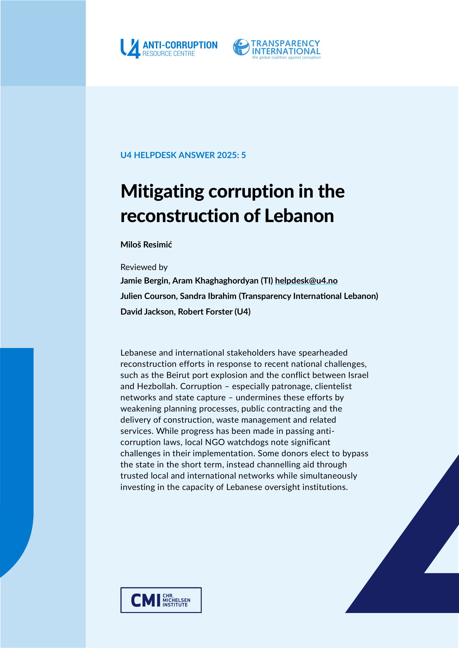 Mitigating corruption in the reconstruction of Lebanon