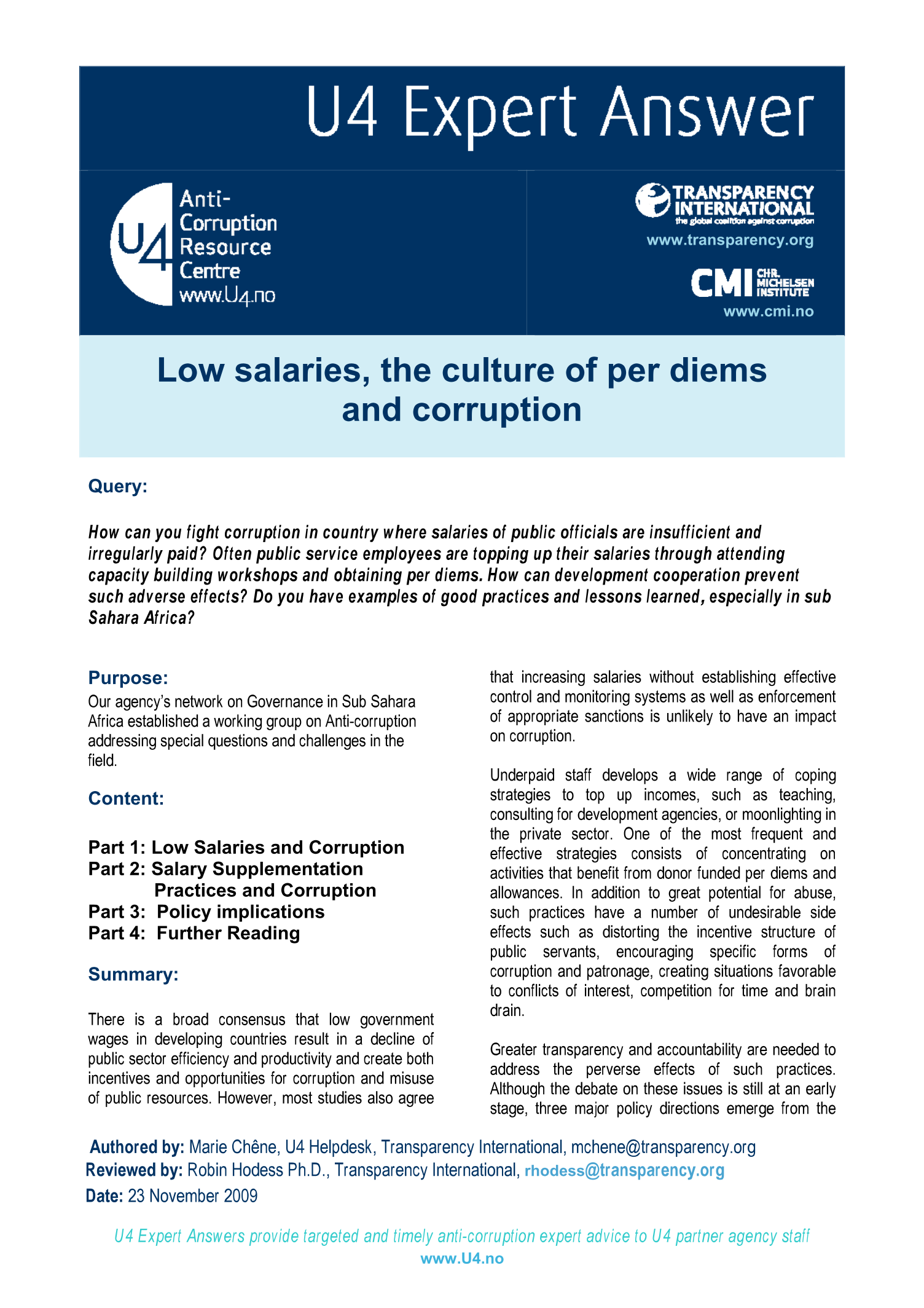 Low salaries, the culture of per diems and corruption 